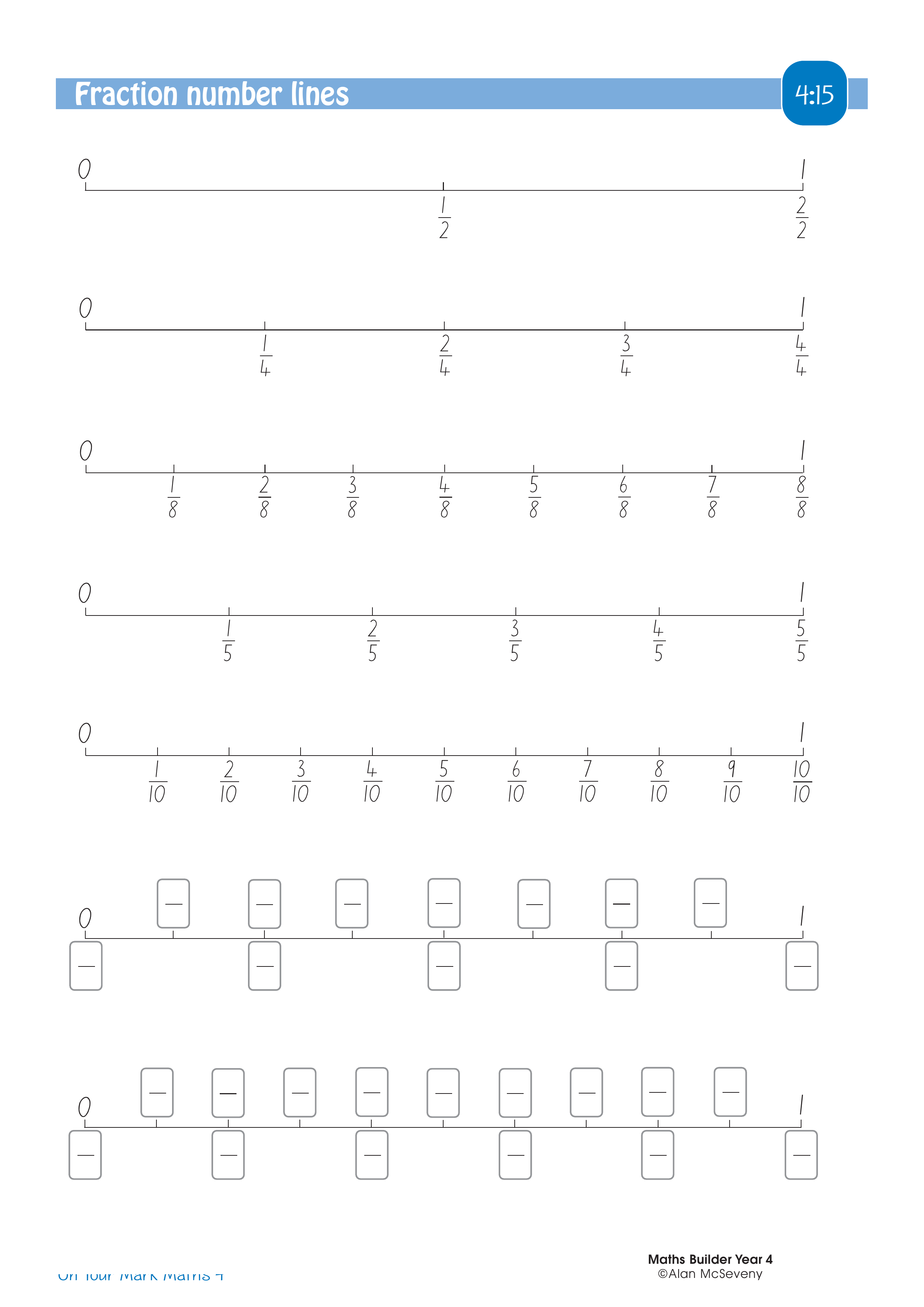 Fractions number lines — worksheet preview