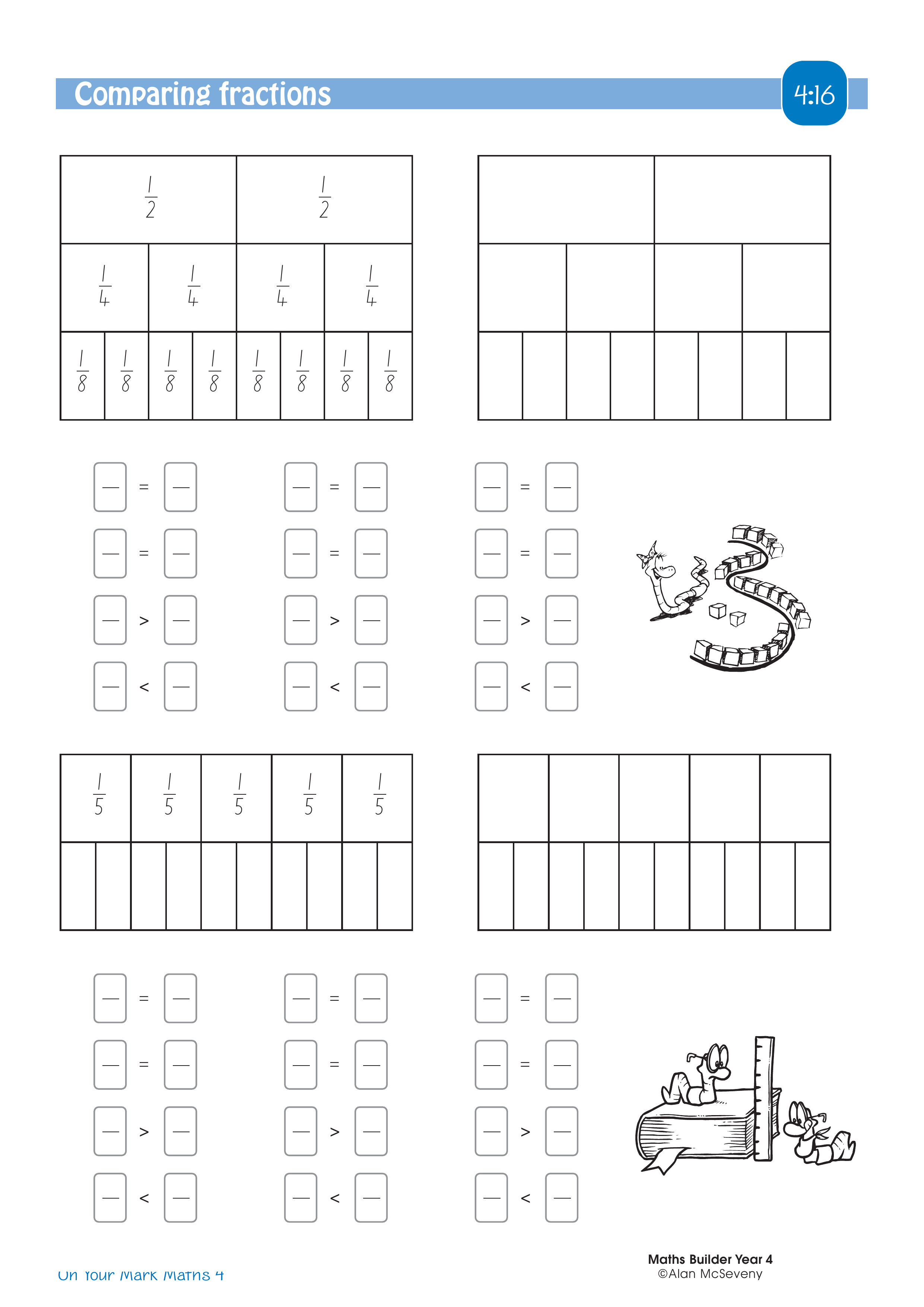 Comparing fractions — worksheet preview