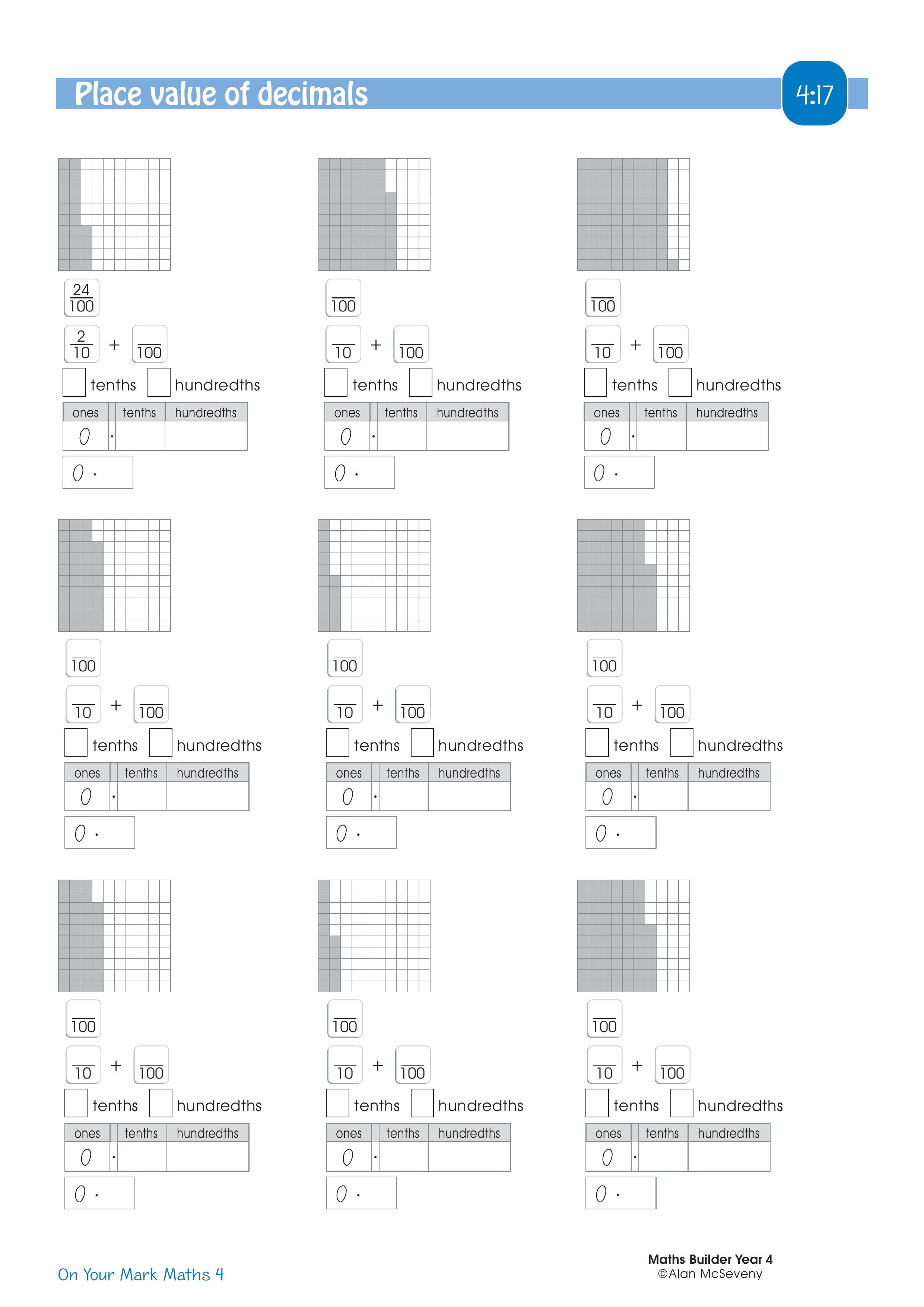 Place value of decimals — worksheet preview