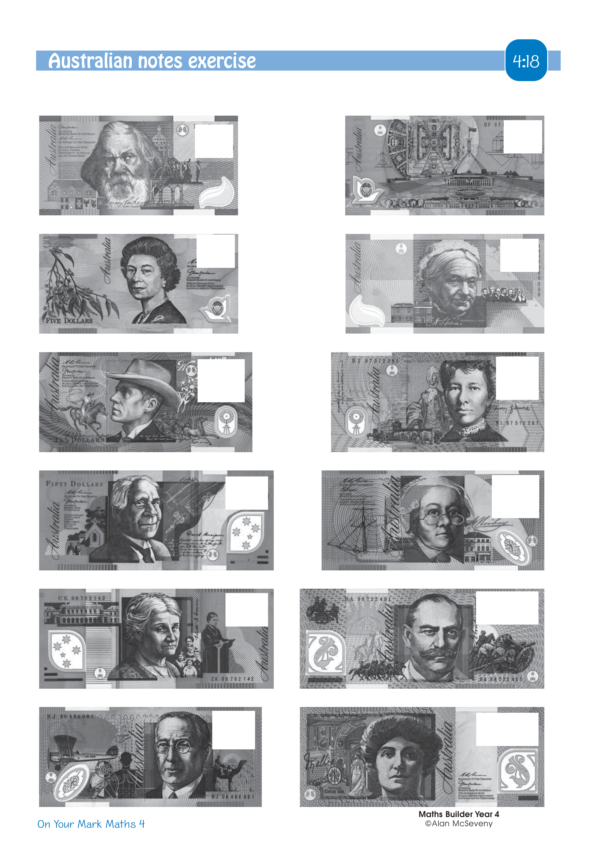 Australian notes exercise — worksheet preview