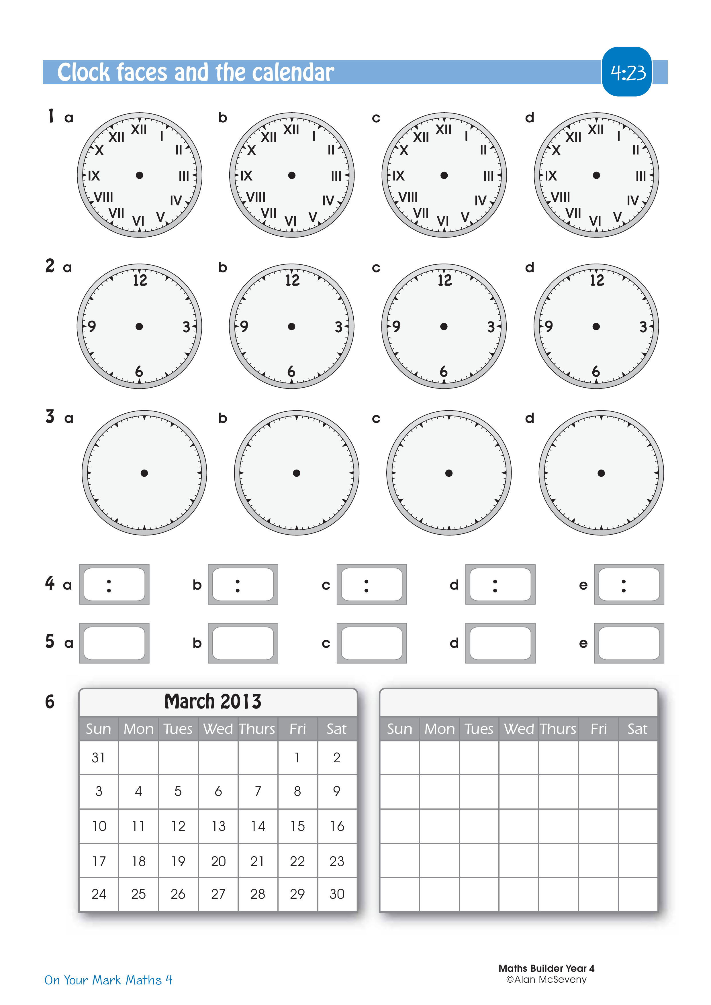 Clock faces and the calendar — worksheet preview