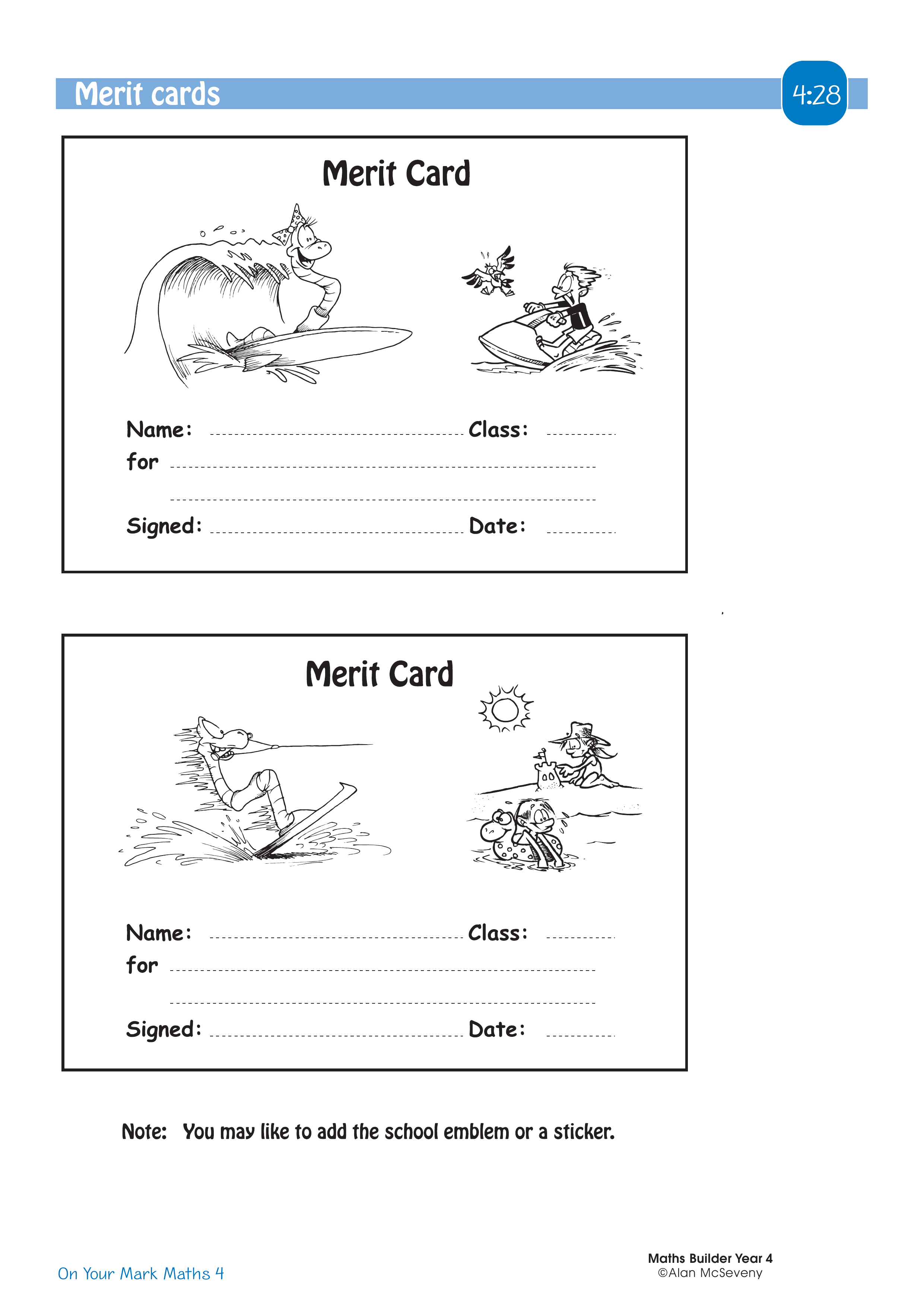 Merit cards — worksheet preview
