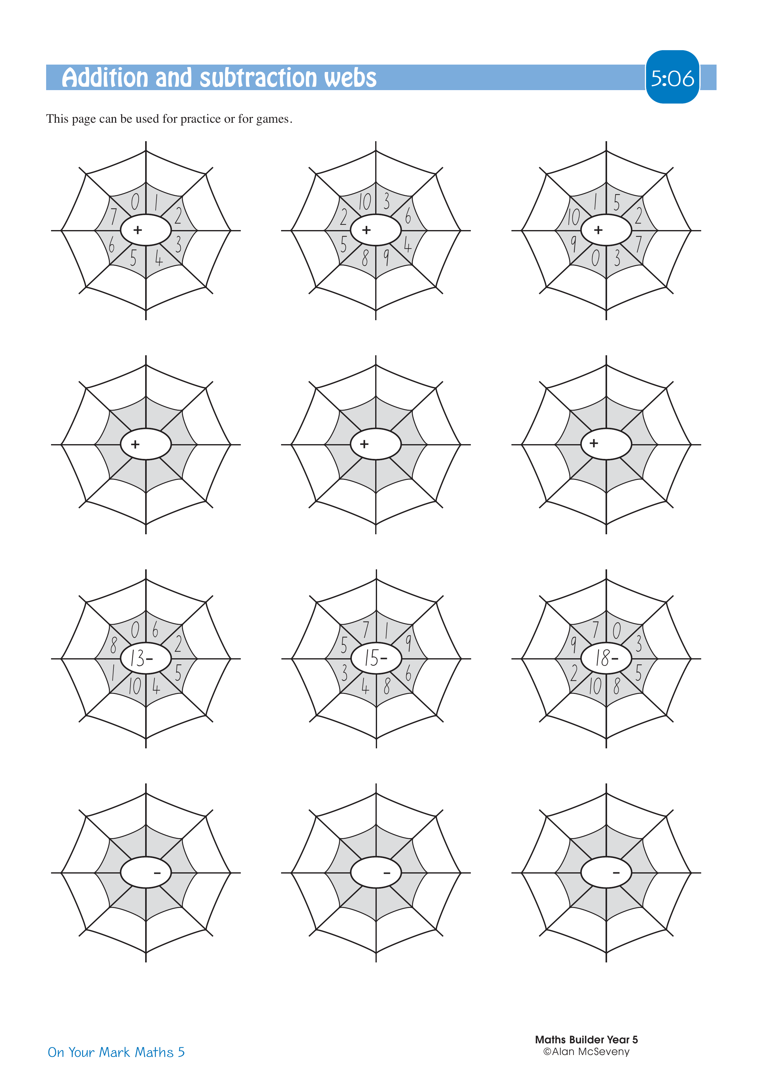 Addition and subtraction webs — worksheet preview