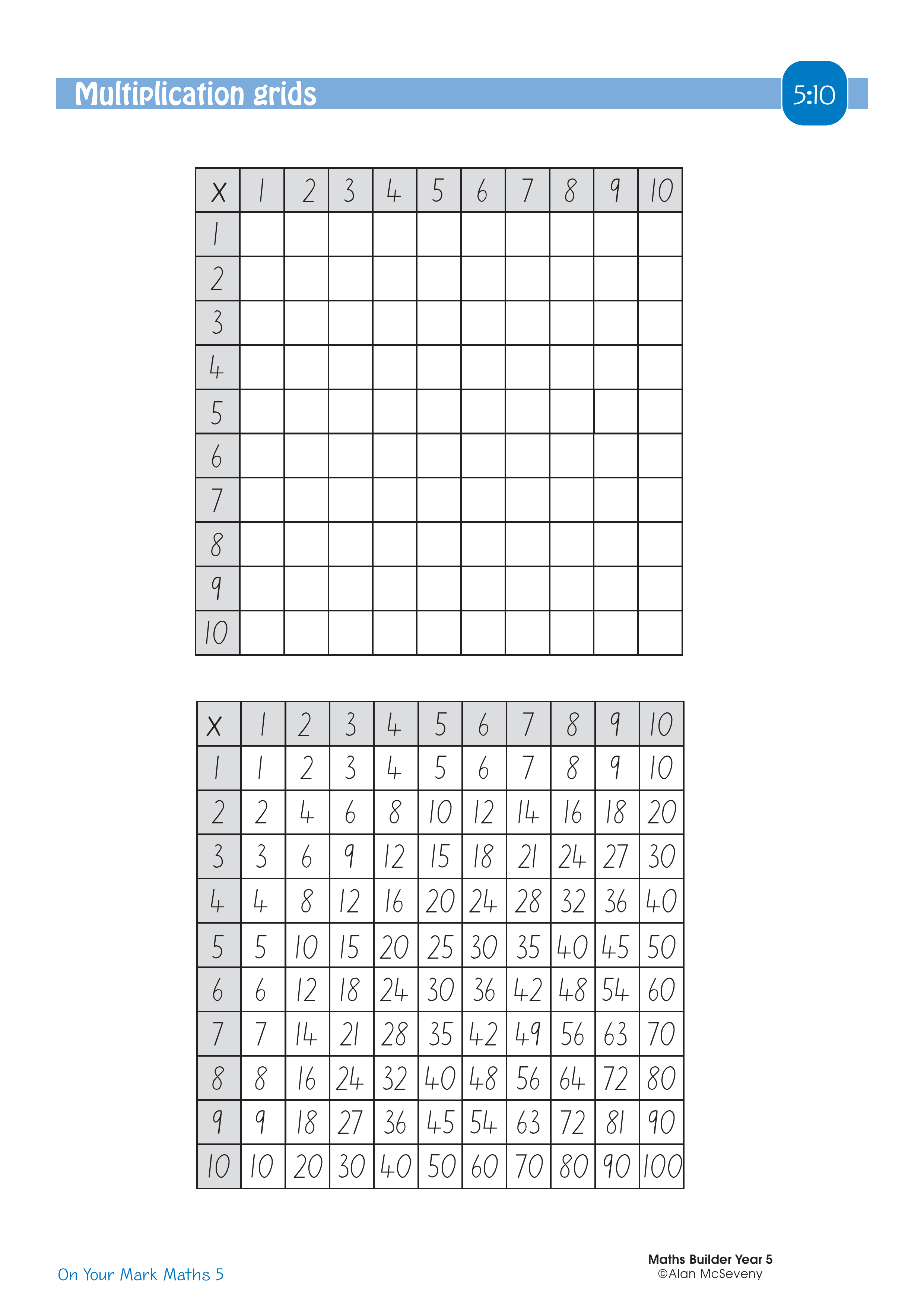 Multiplication grids — worksheet preview
