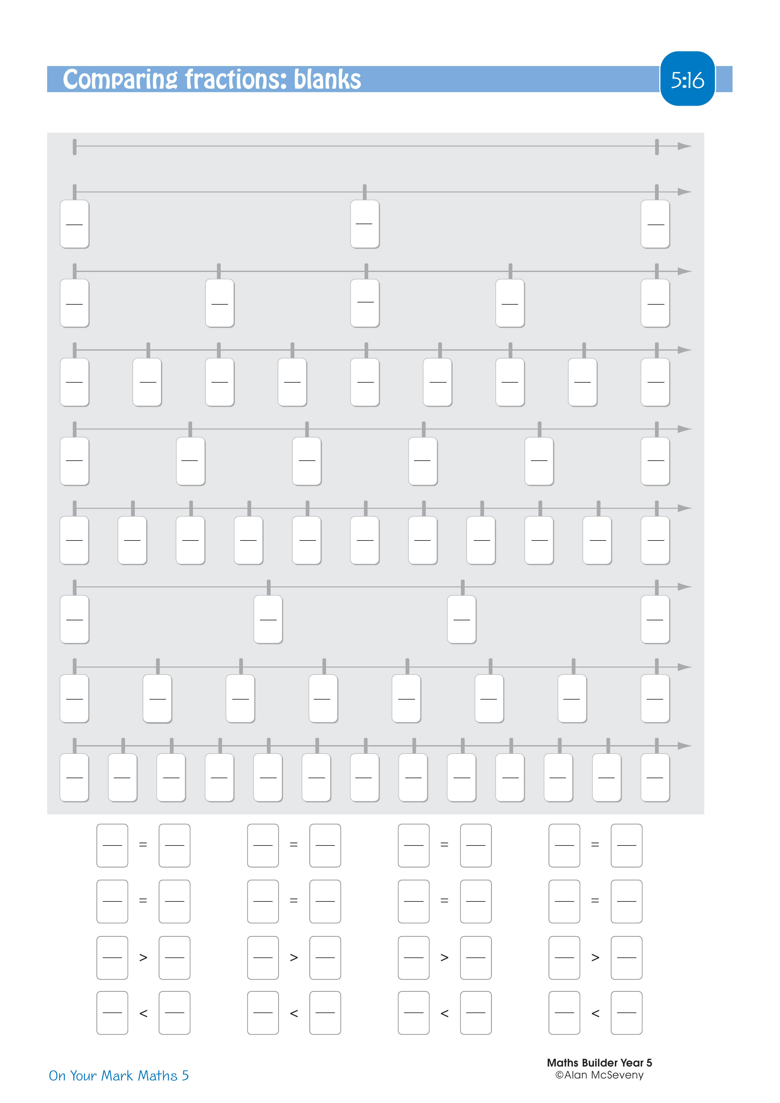 Comparing fractions: blanks — worksheet preview
