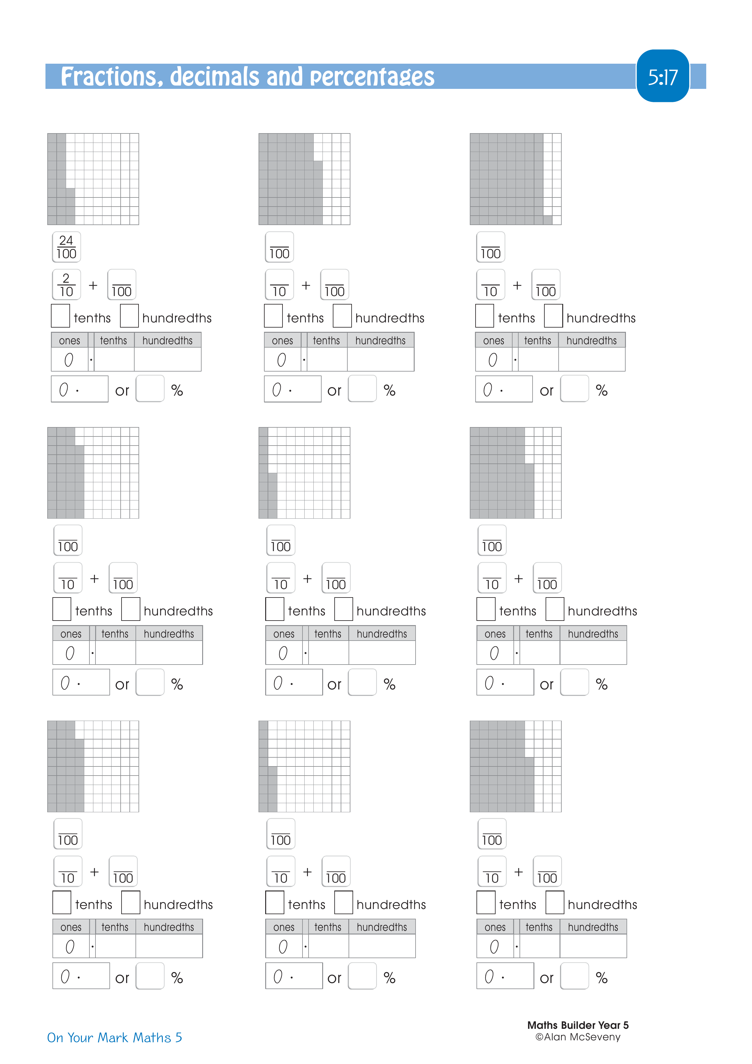 Fractions, decimals and percentages — worksheet preview