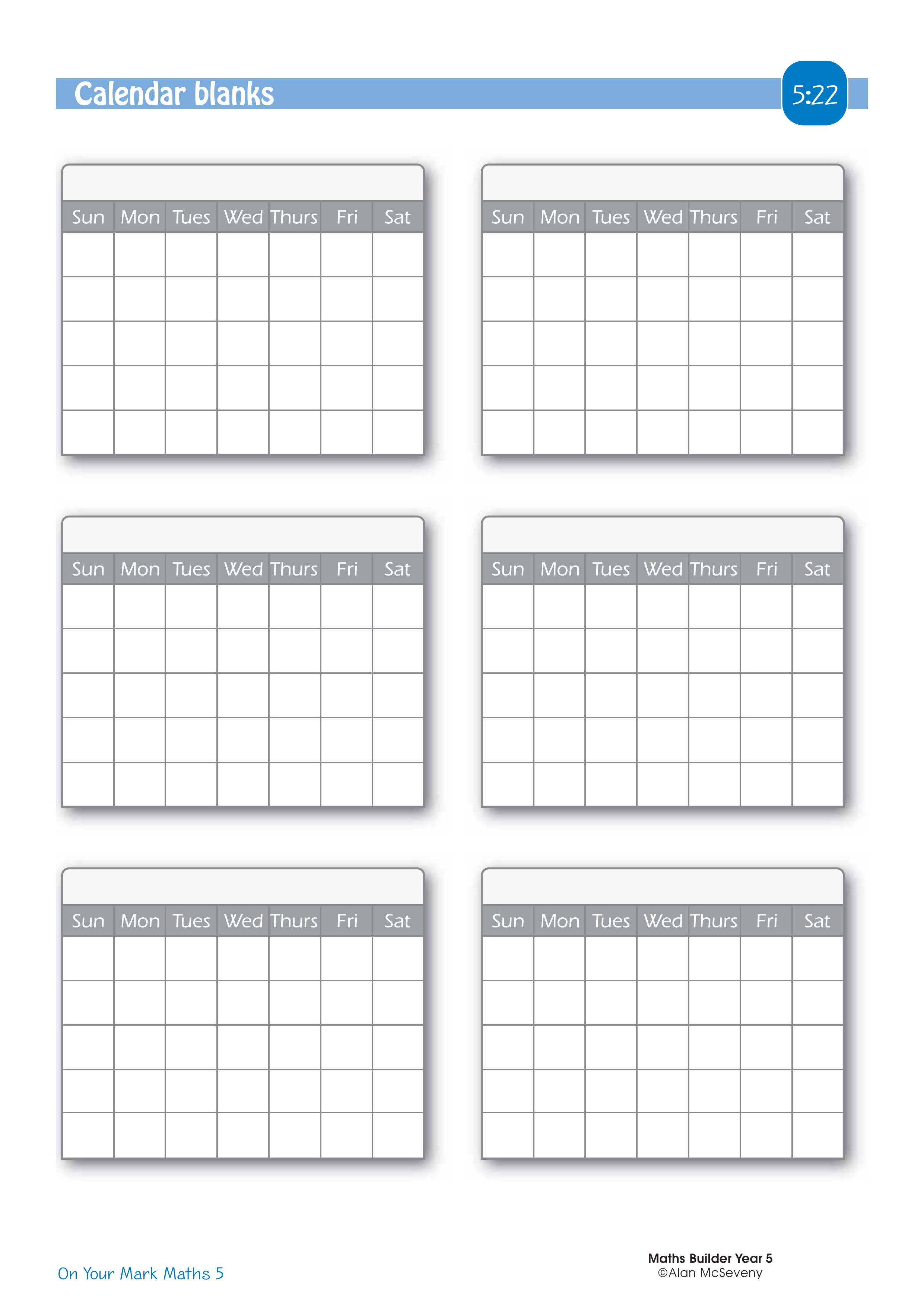 Calendar blanks — worksheet preview