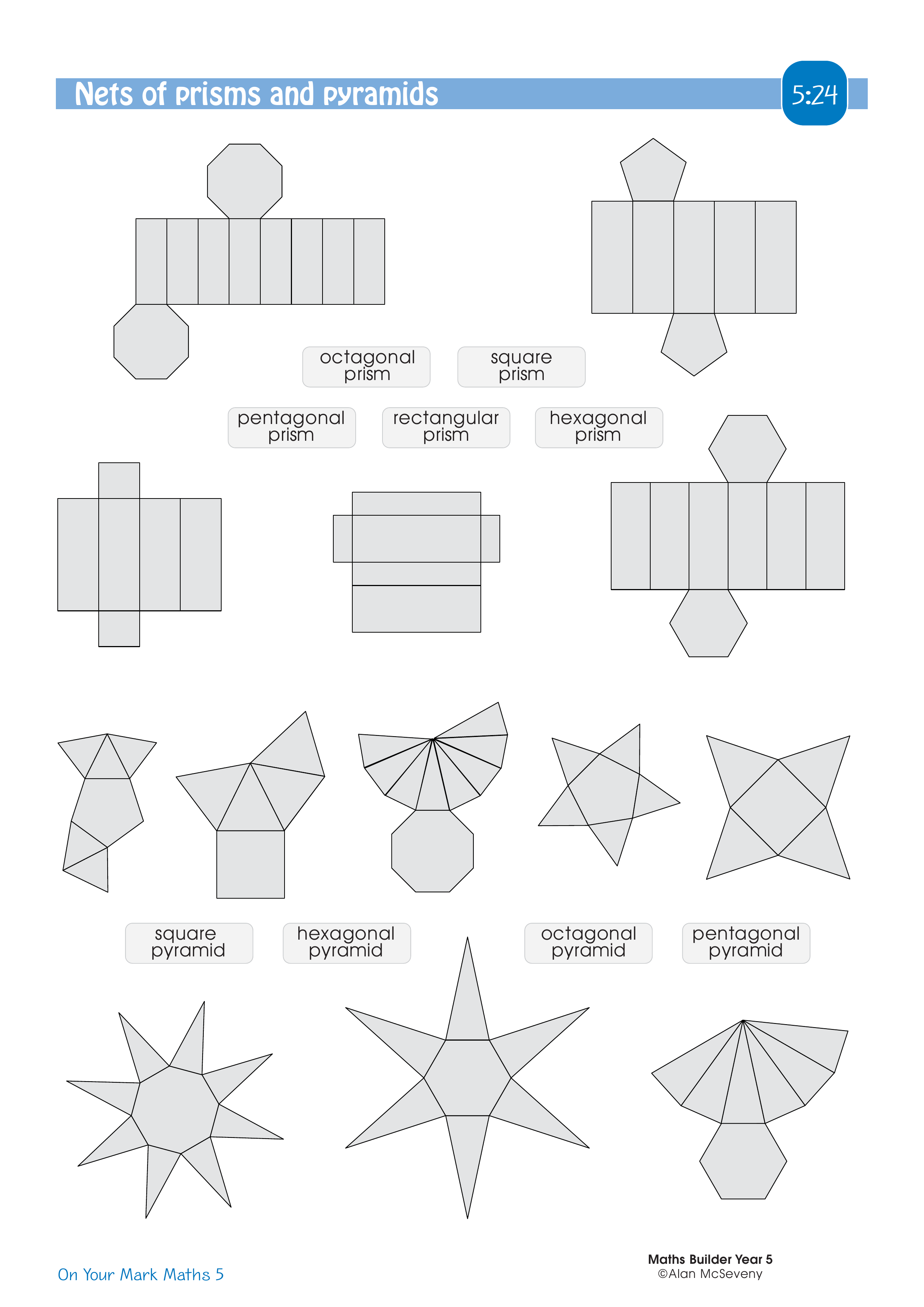 Nets of prisms and pyramids — worksheet preview