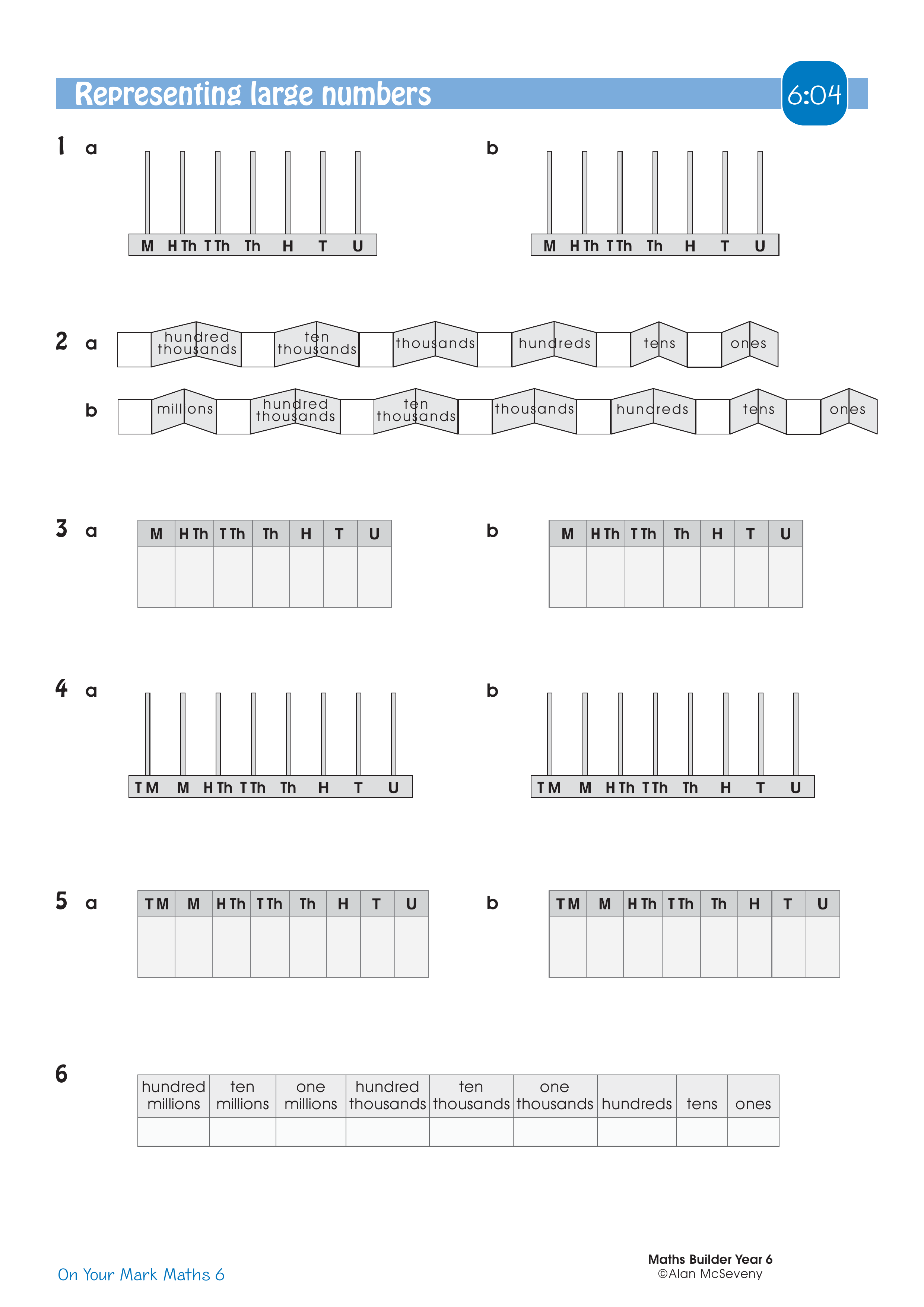 Representing large numbers — worksheet preview