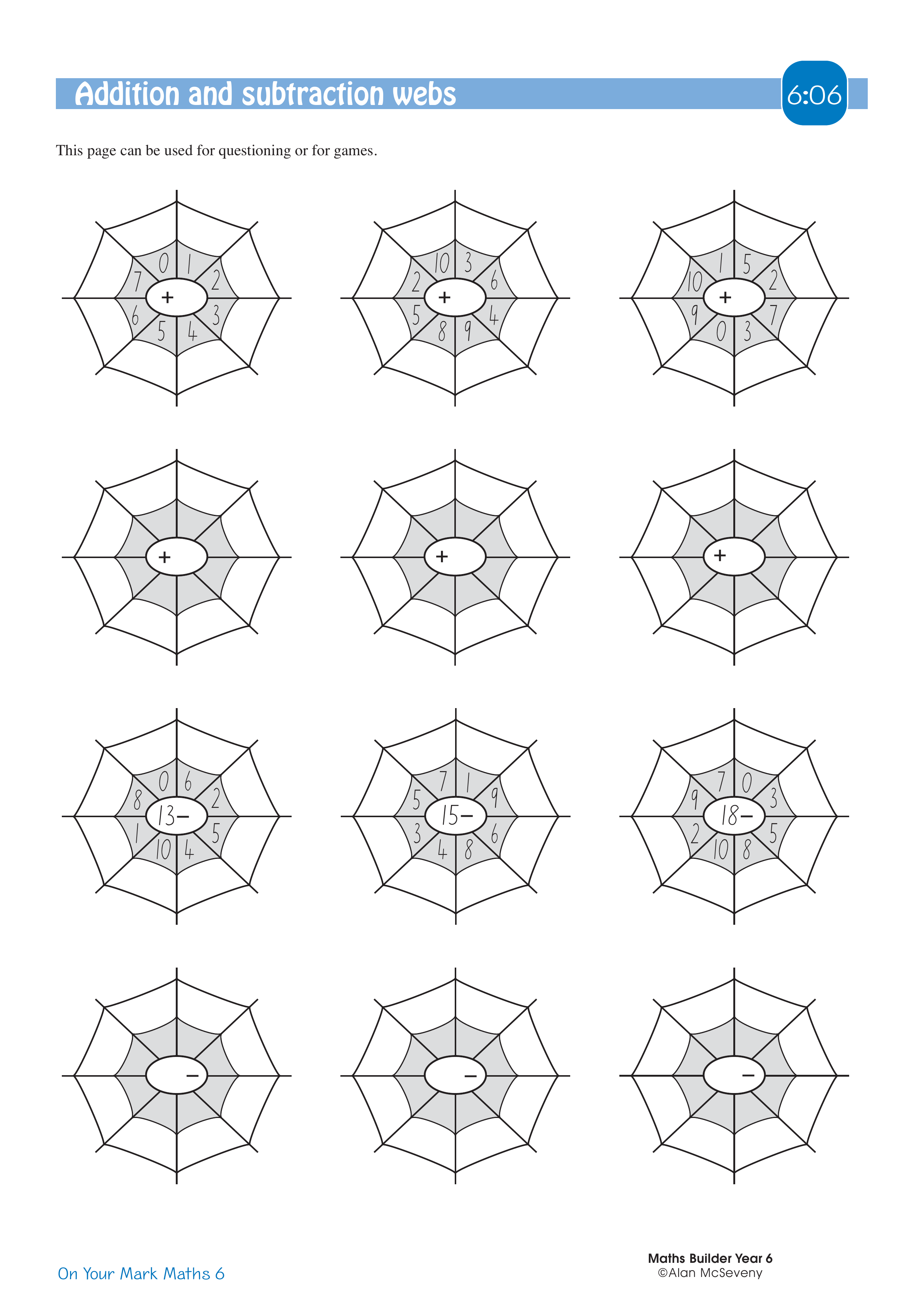 Addition and subtraction webs — worksheet preview