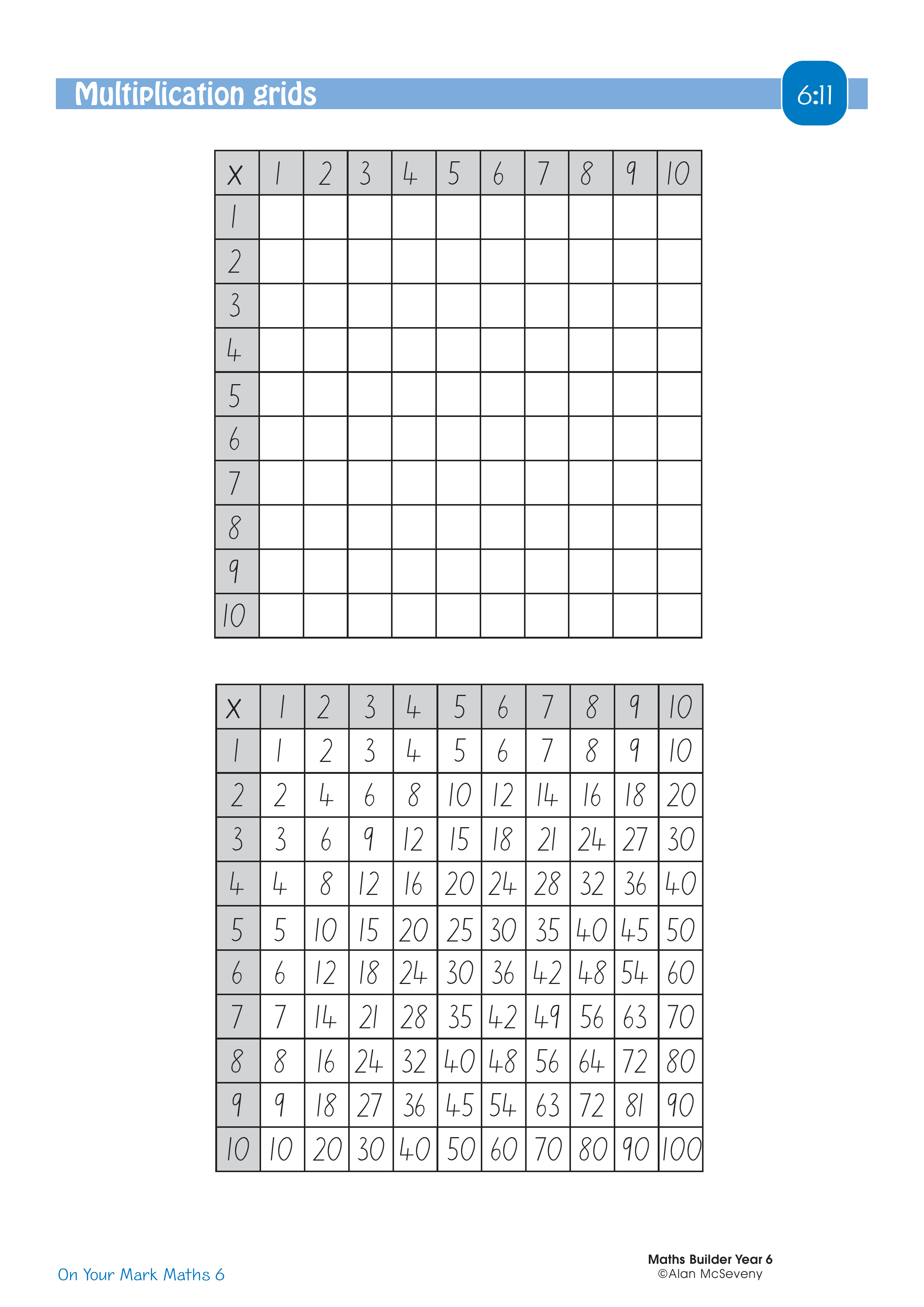 Multiplication grids — worksheet preview