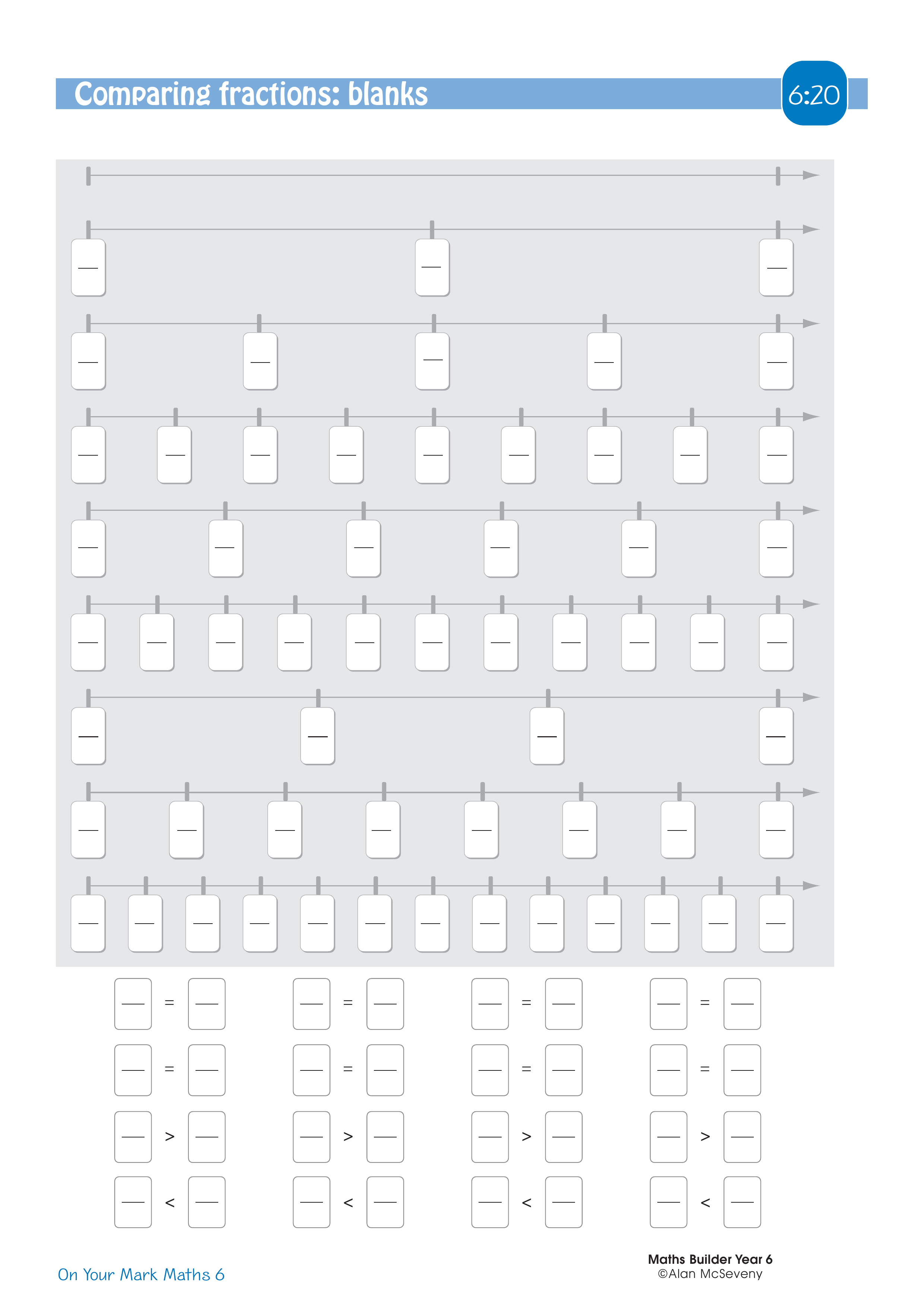 Comparing fractions: blanks — worksheet preview