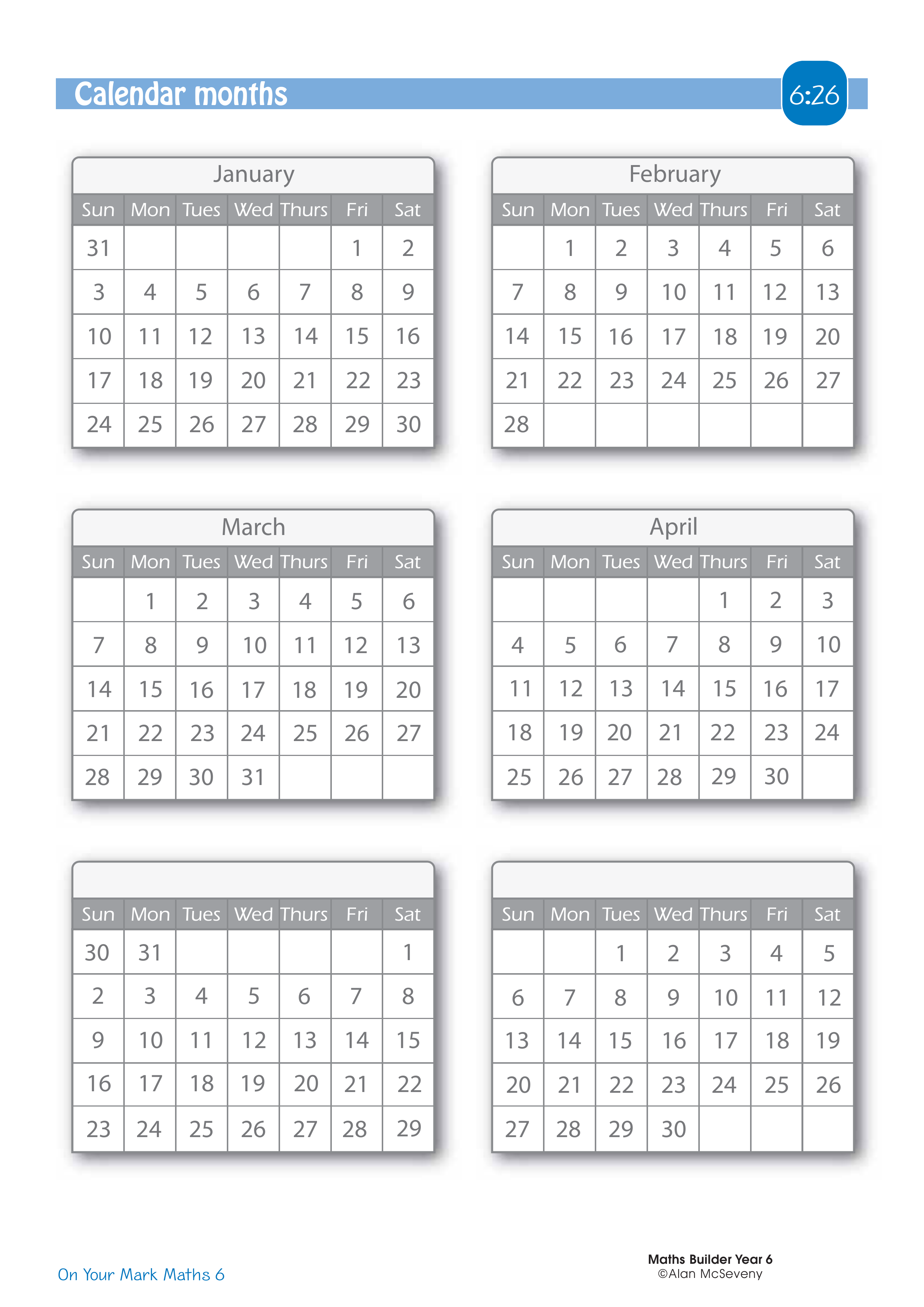 Calendar months — worksheet preview