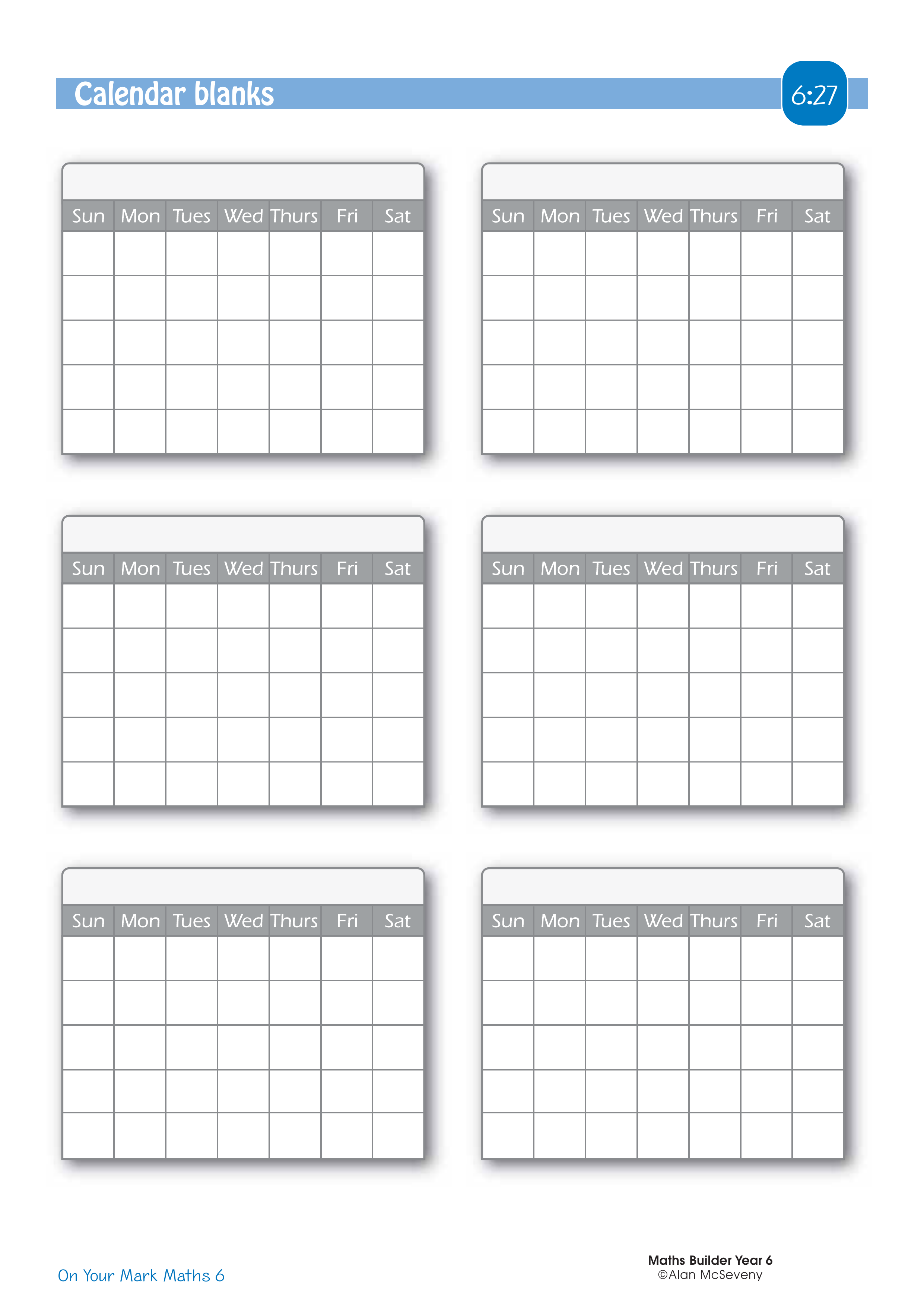 Calendar blanks — worksheet preview