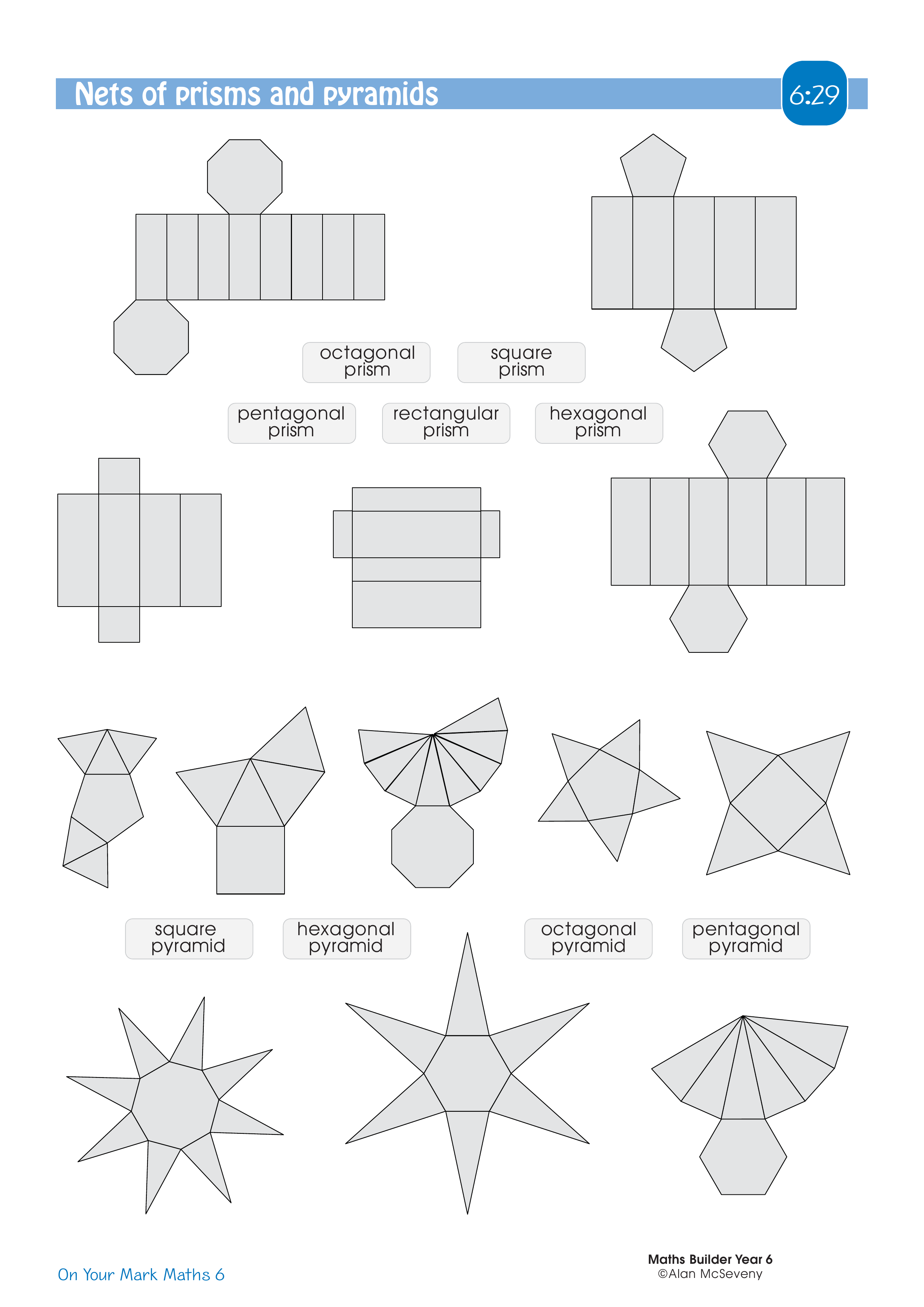 Nets of prisms and pyramids — worksheet preview