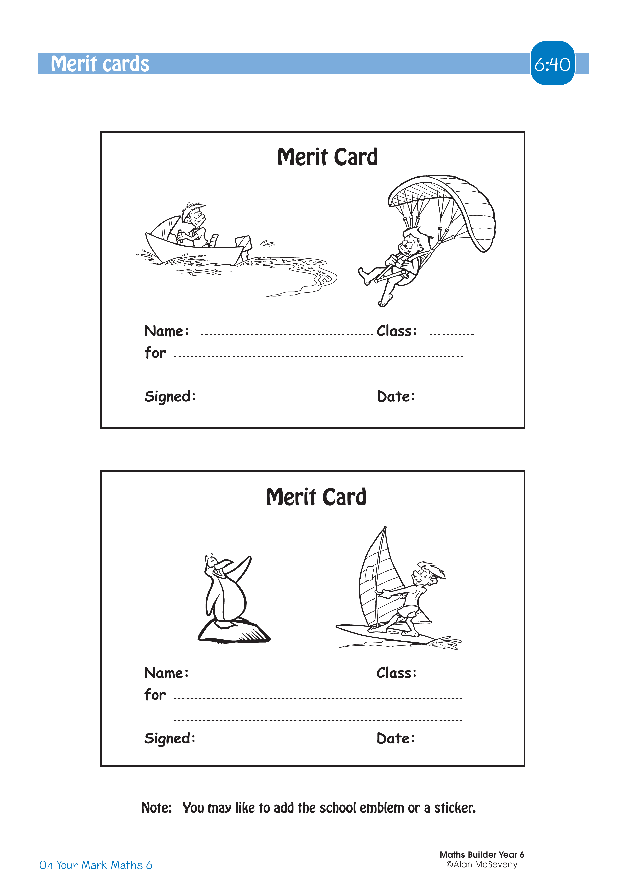 Merit cards — worksheet preview