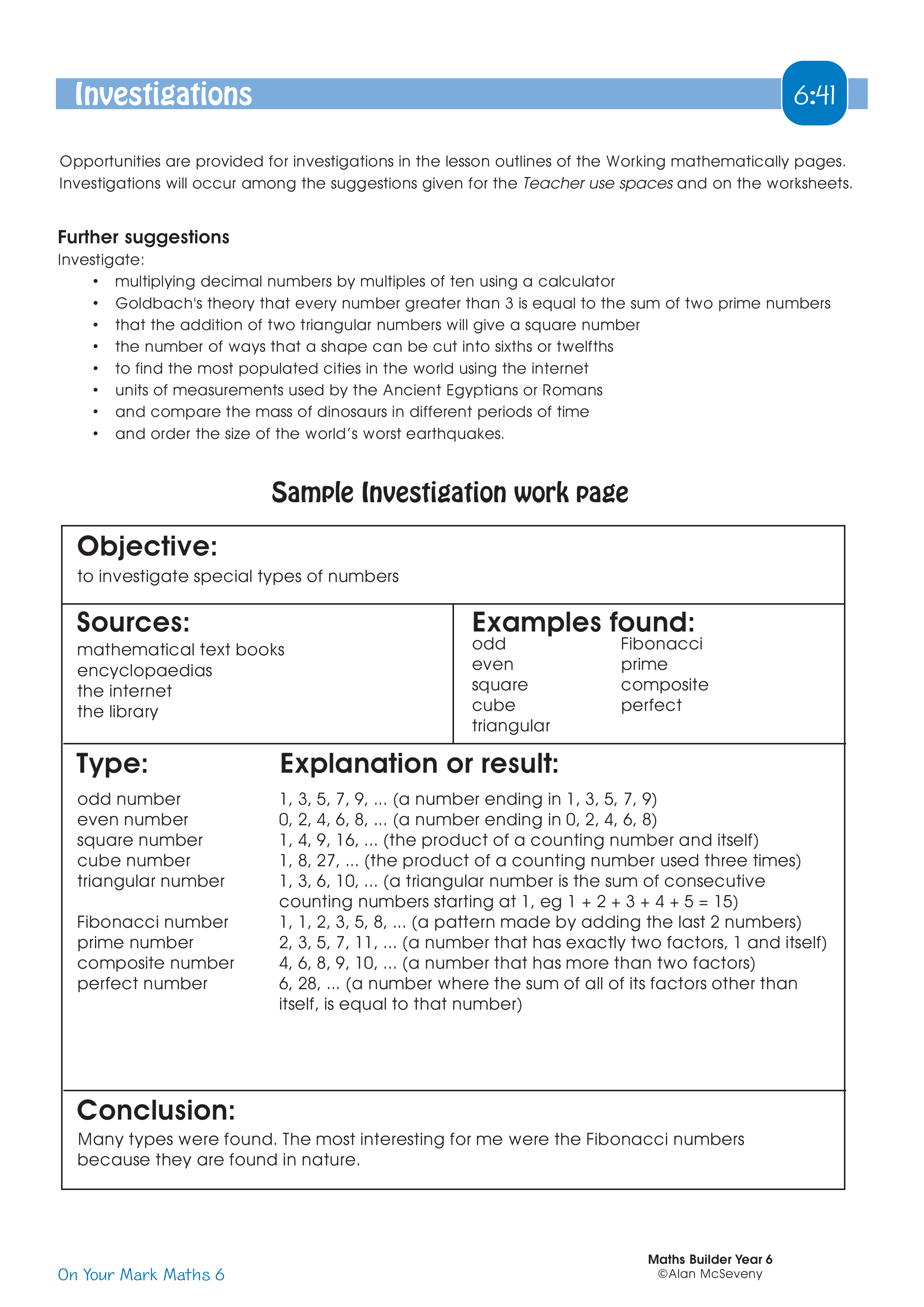 Investigations — worksheet preview