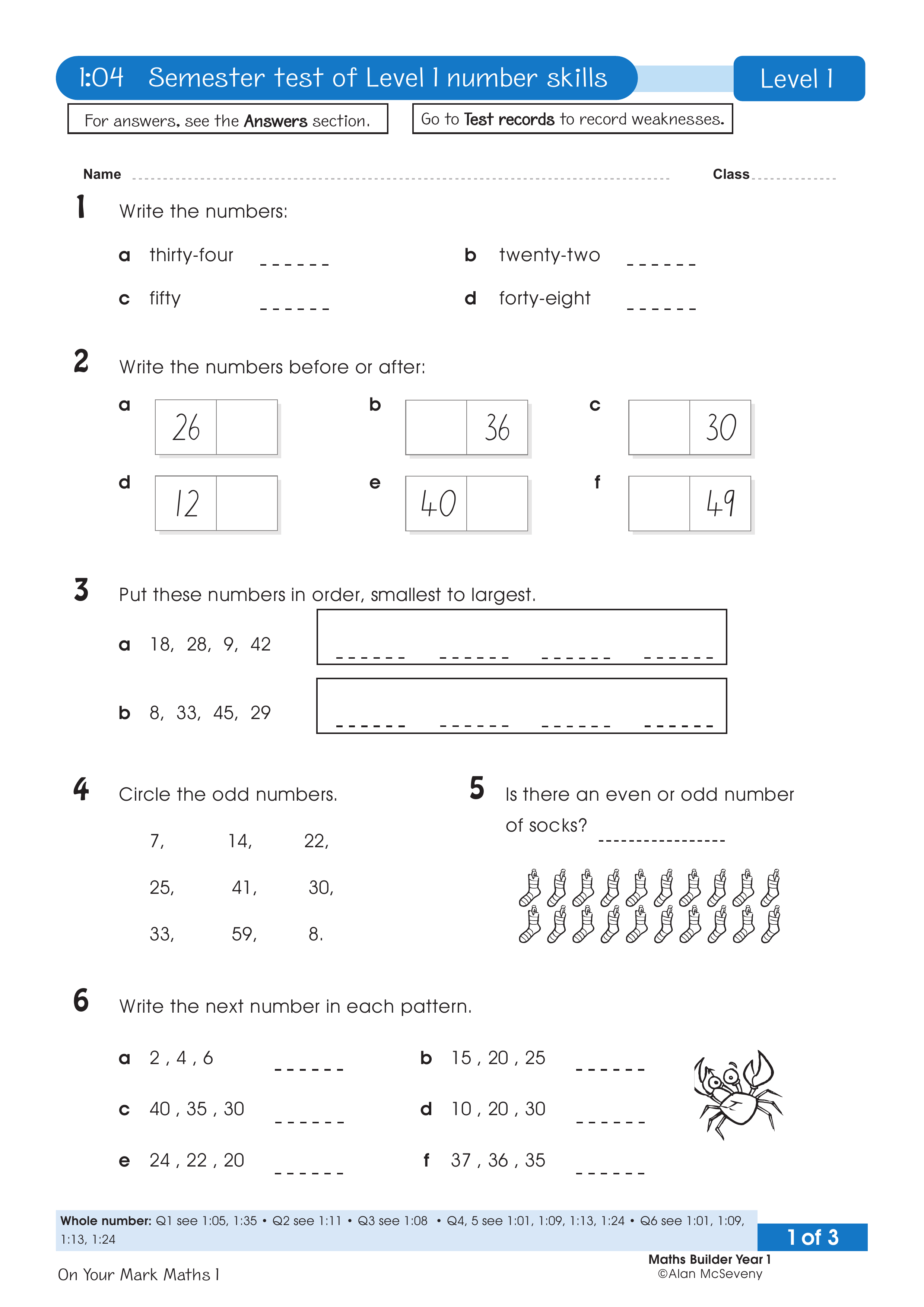 Test: Semester 1 number skills — worksheet preview