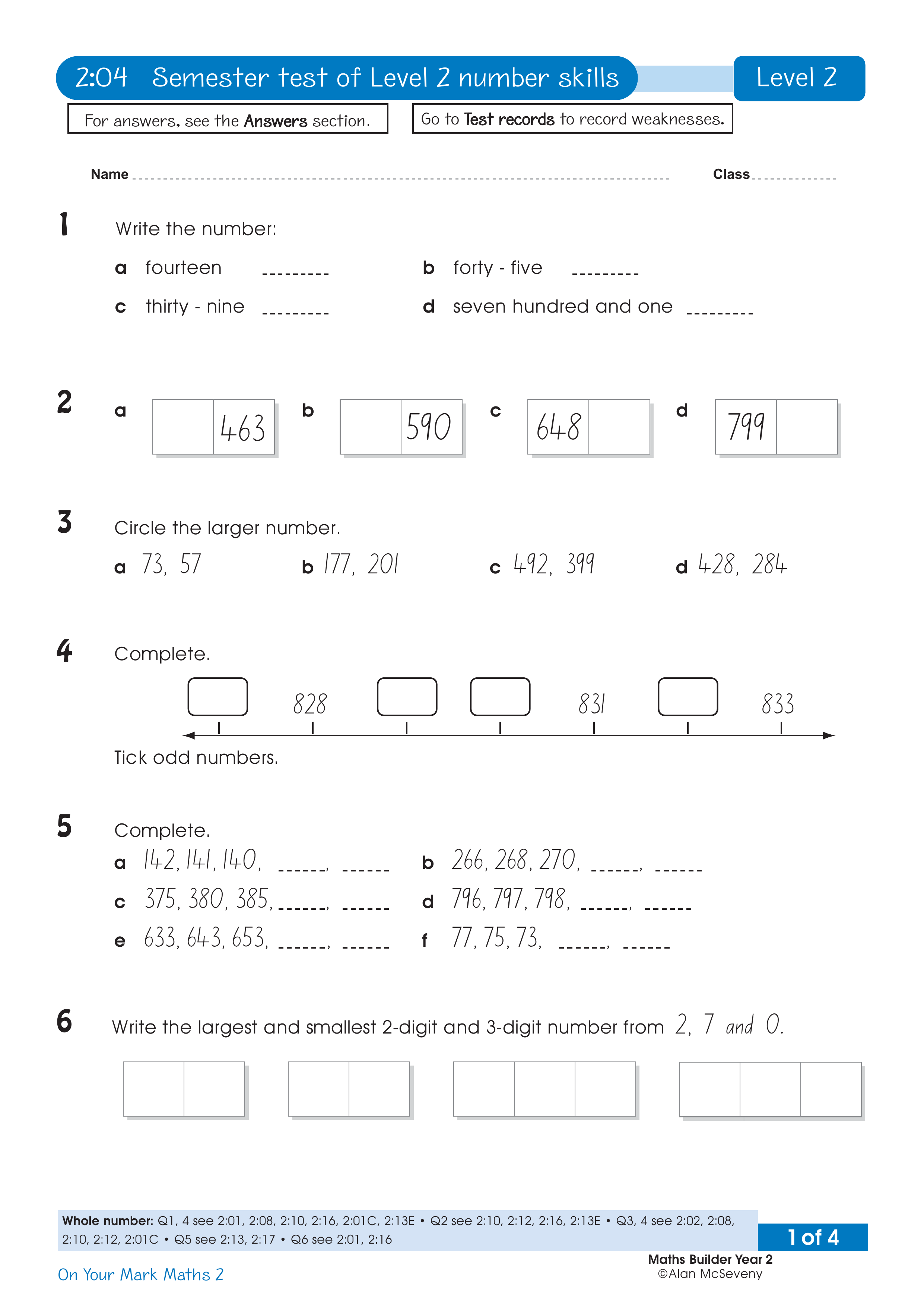 Test: Semester 1 number skills — worksheet preview