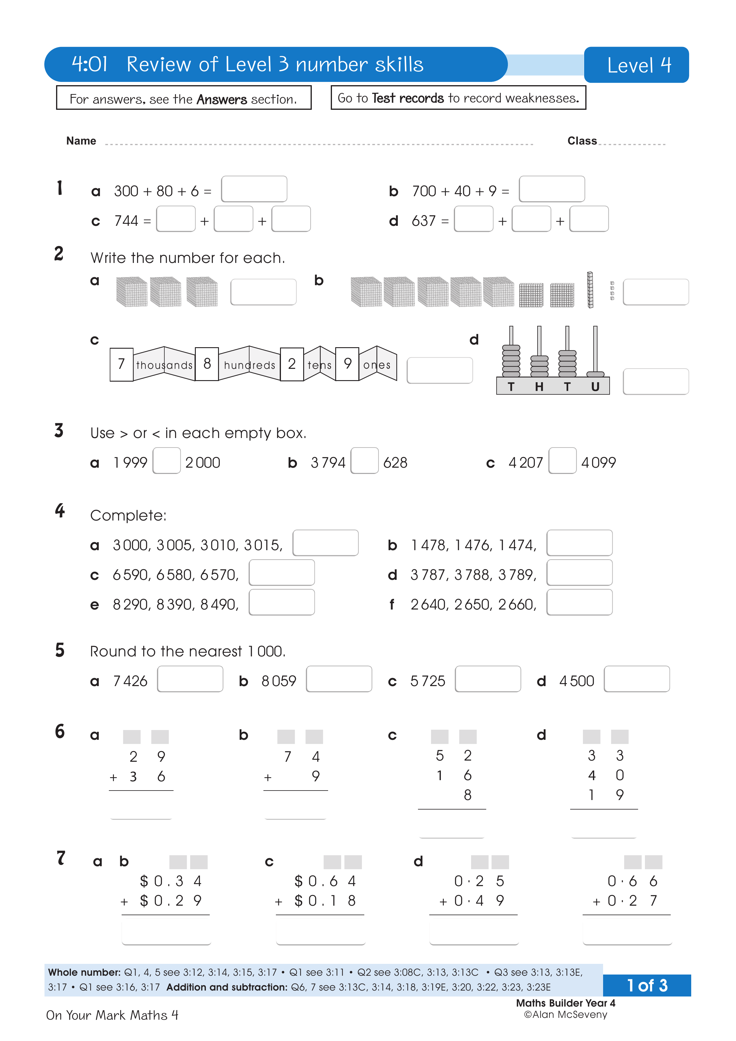Test: Level 3 number skills — worksheet preview