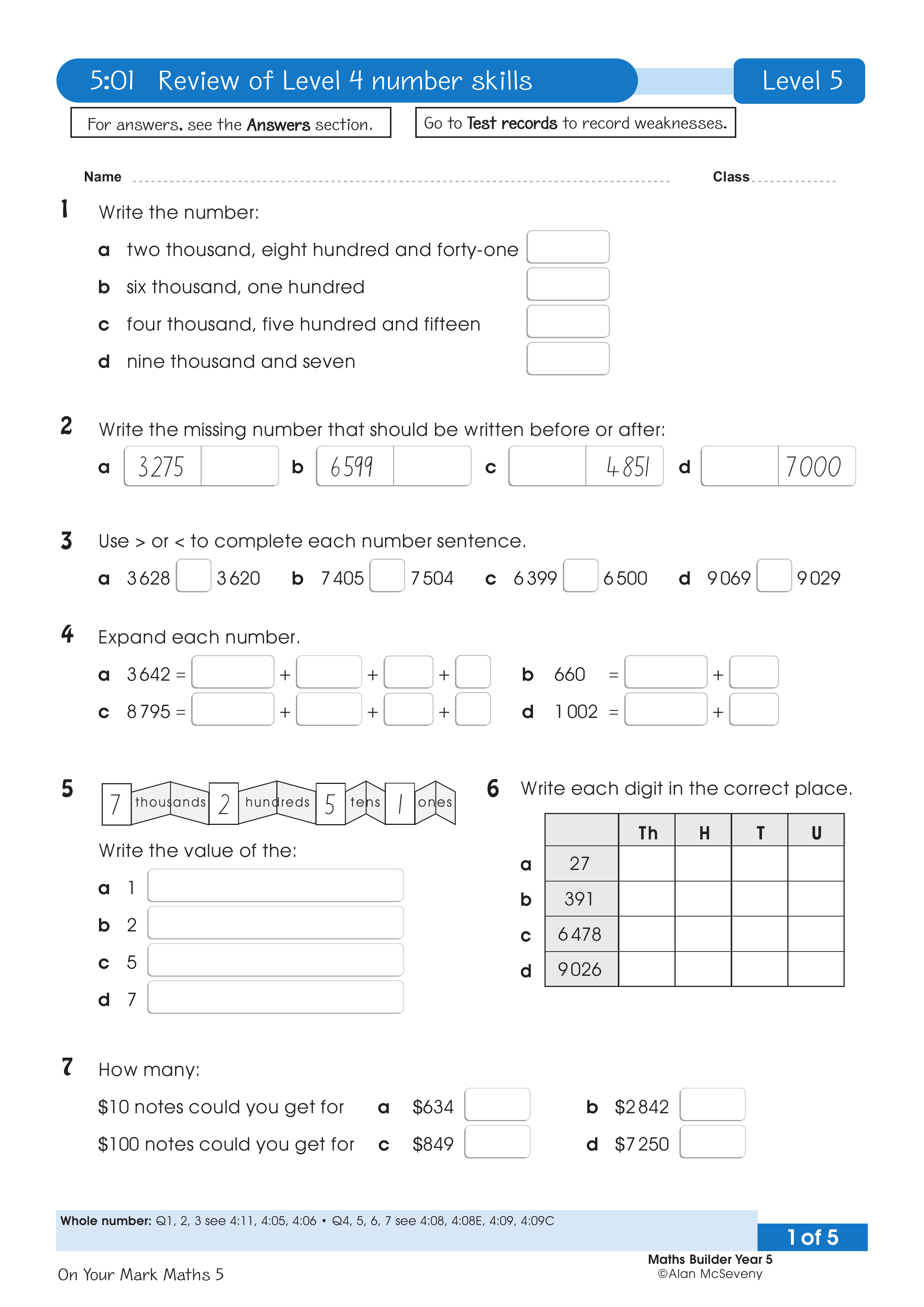 Test: Level 4 number skills — worksheet preview