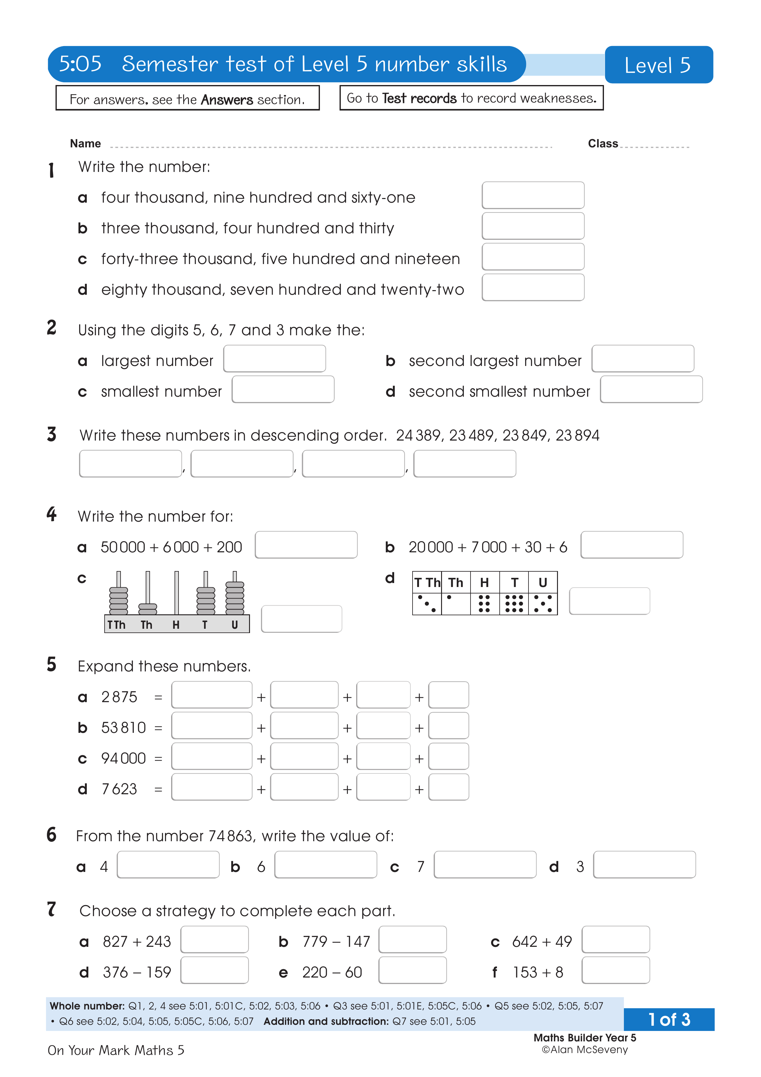Test: Semester number skills — worksheet preview