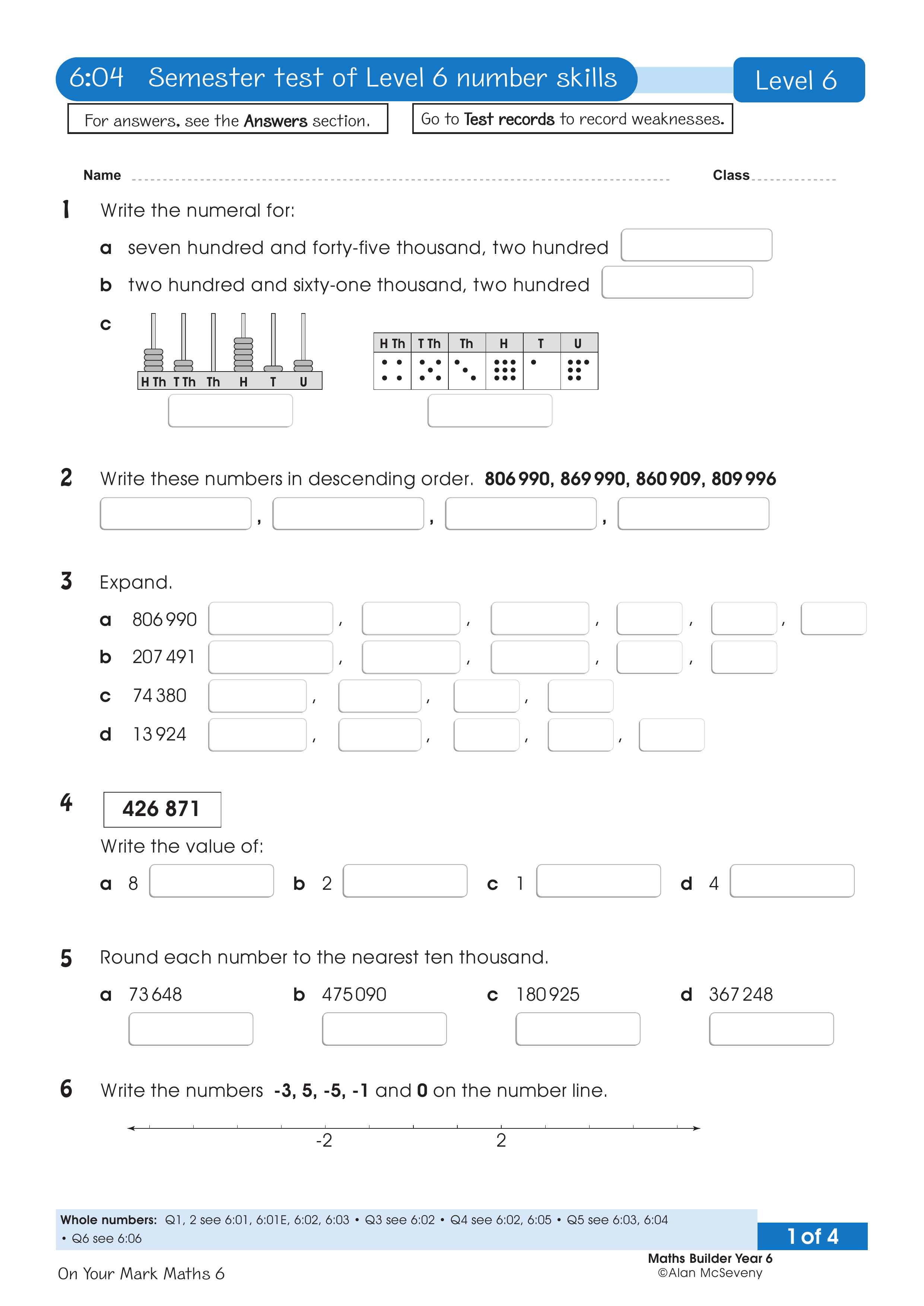 Test: Semester number skills — worksheet preview