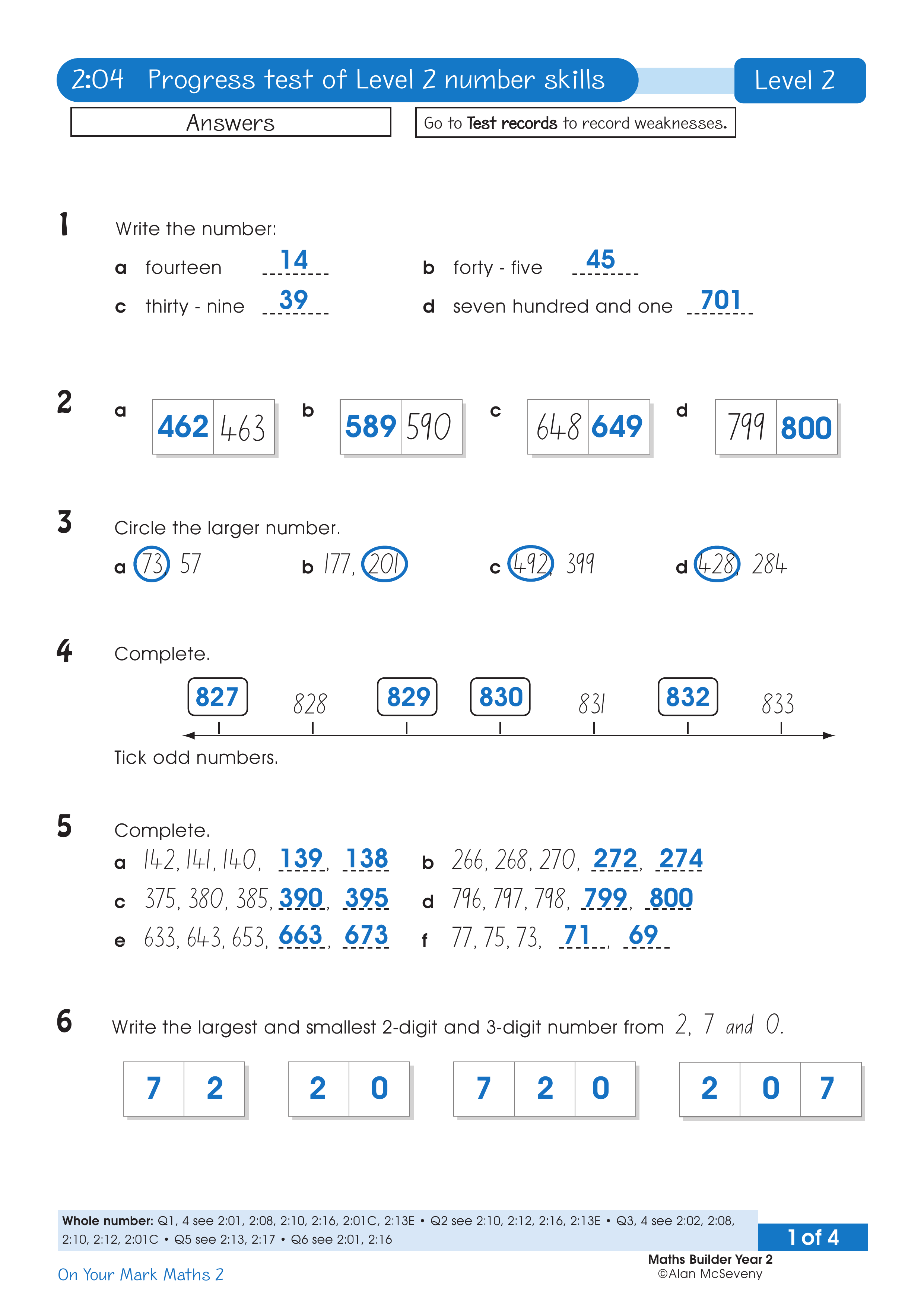 Answers: Semester 1 number skills — worksheet preview