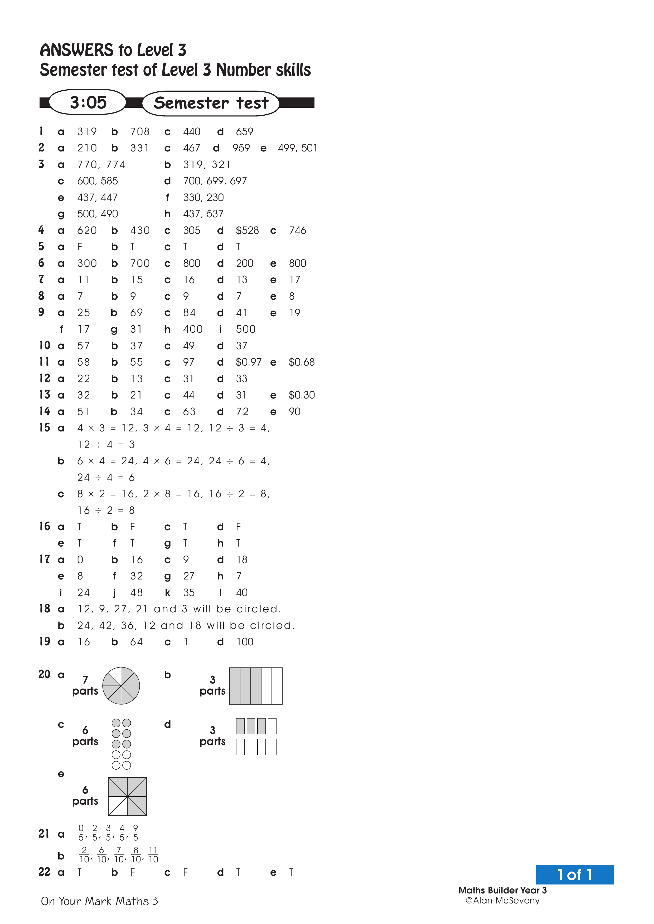 Answers: Semester number skills — worksheet preview