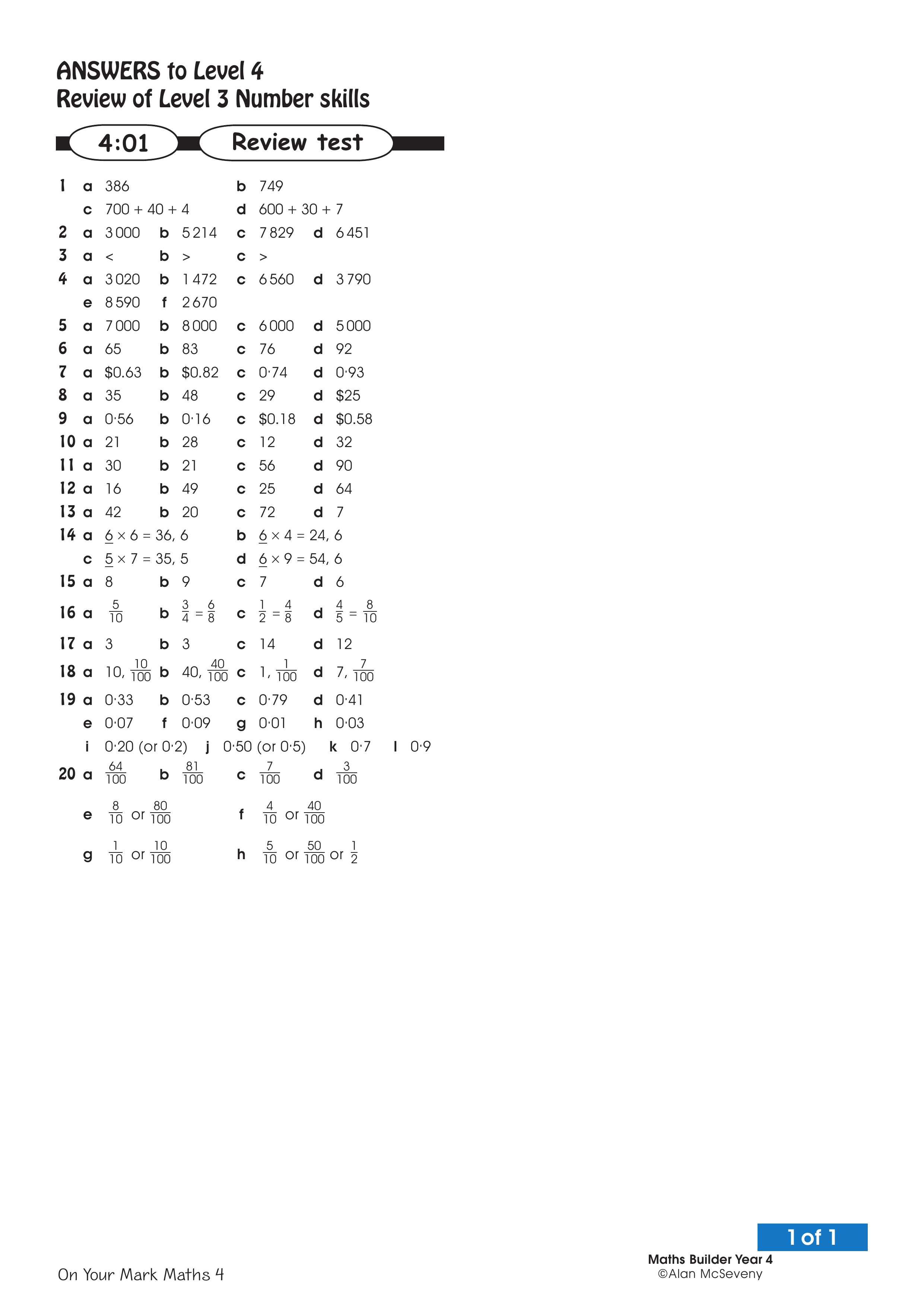 Answers: Level 3 number skills — worksheet preview