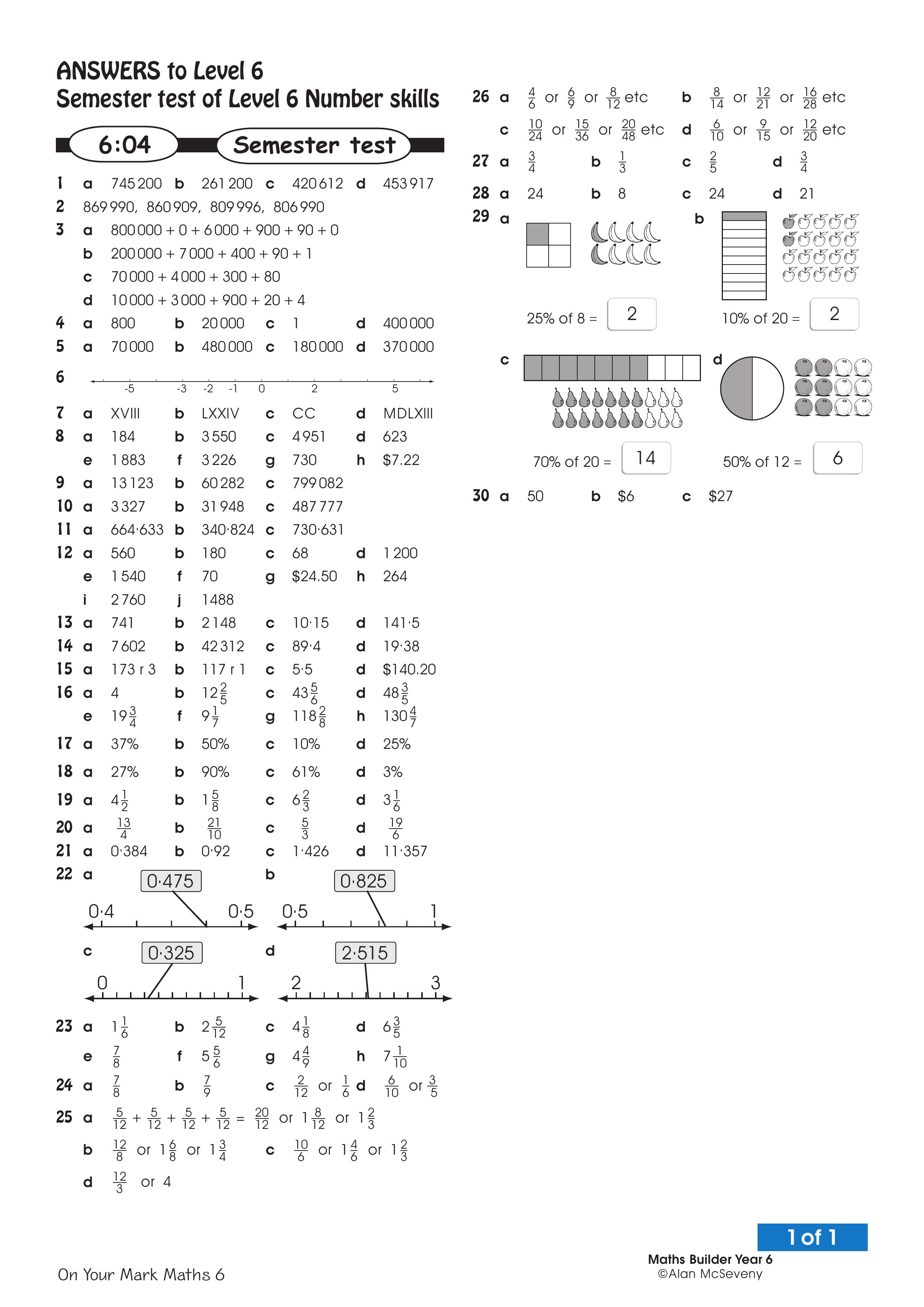 Answers: Semester number skills — worksheet preview
