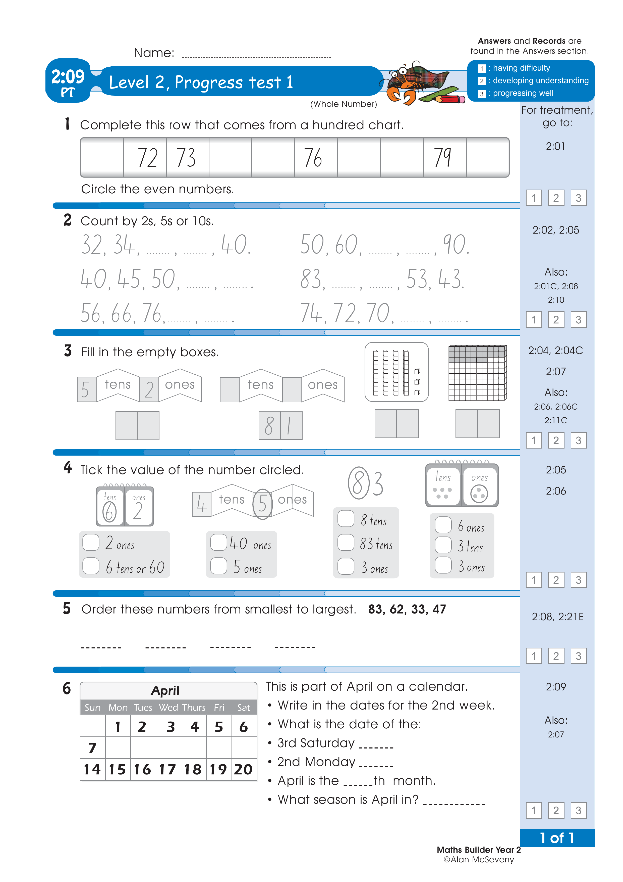 Progress test — worksheet preview