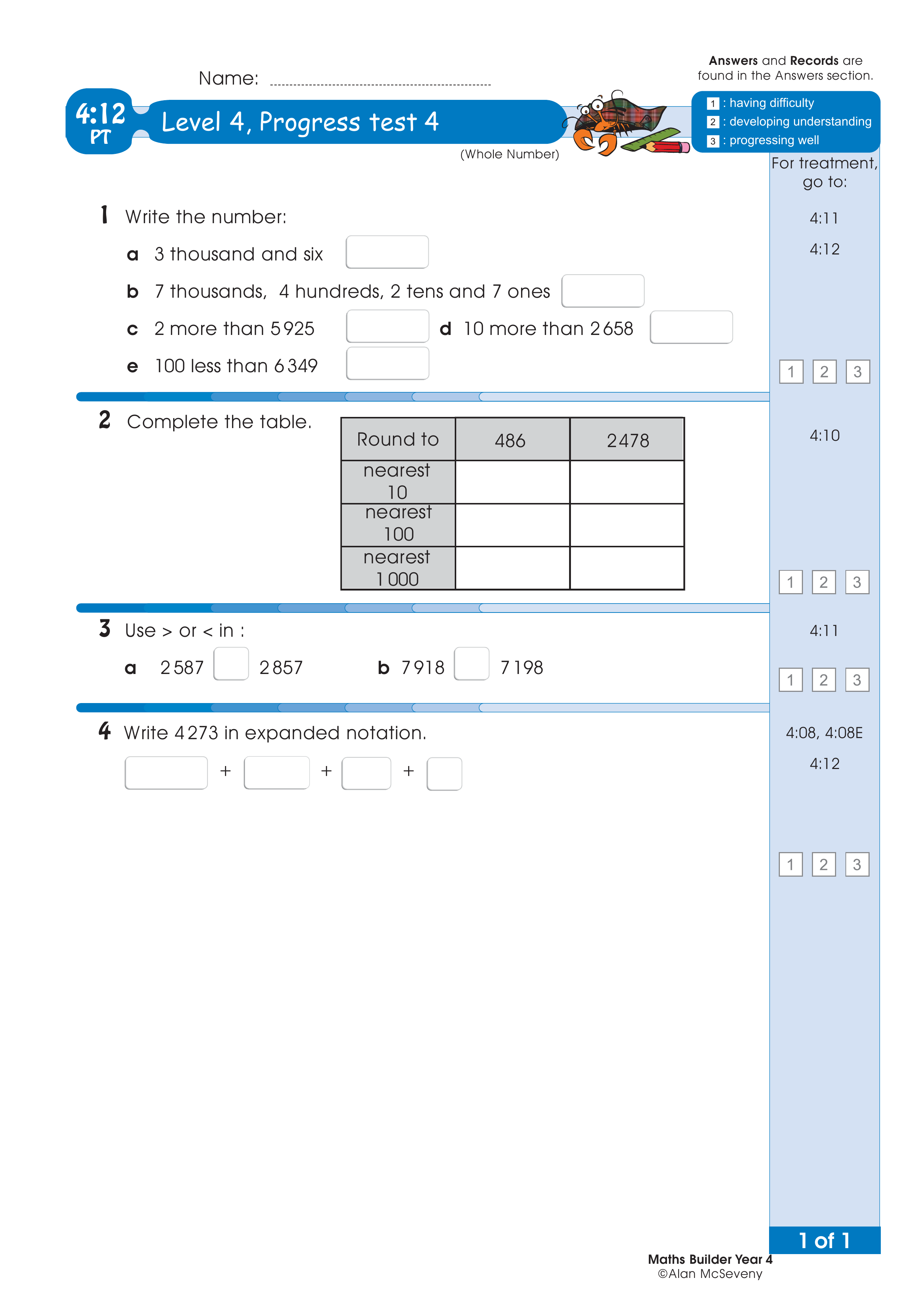 Progress test — worksheet preview