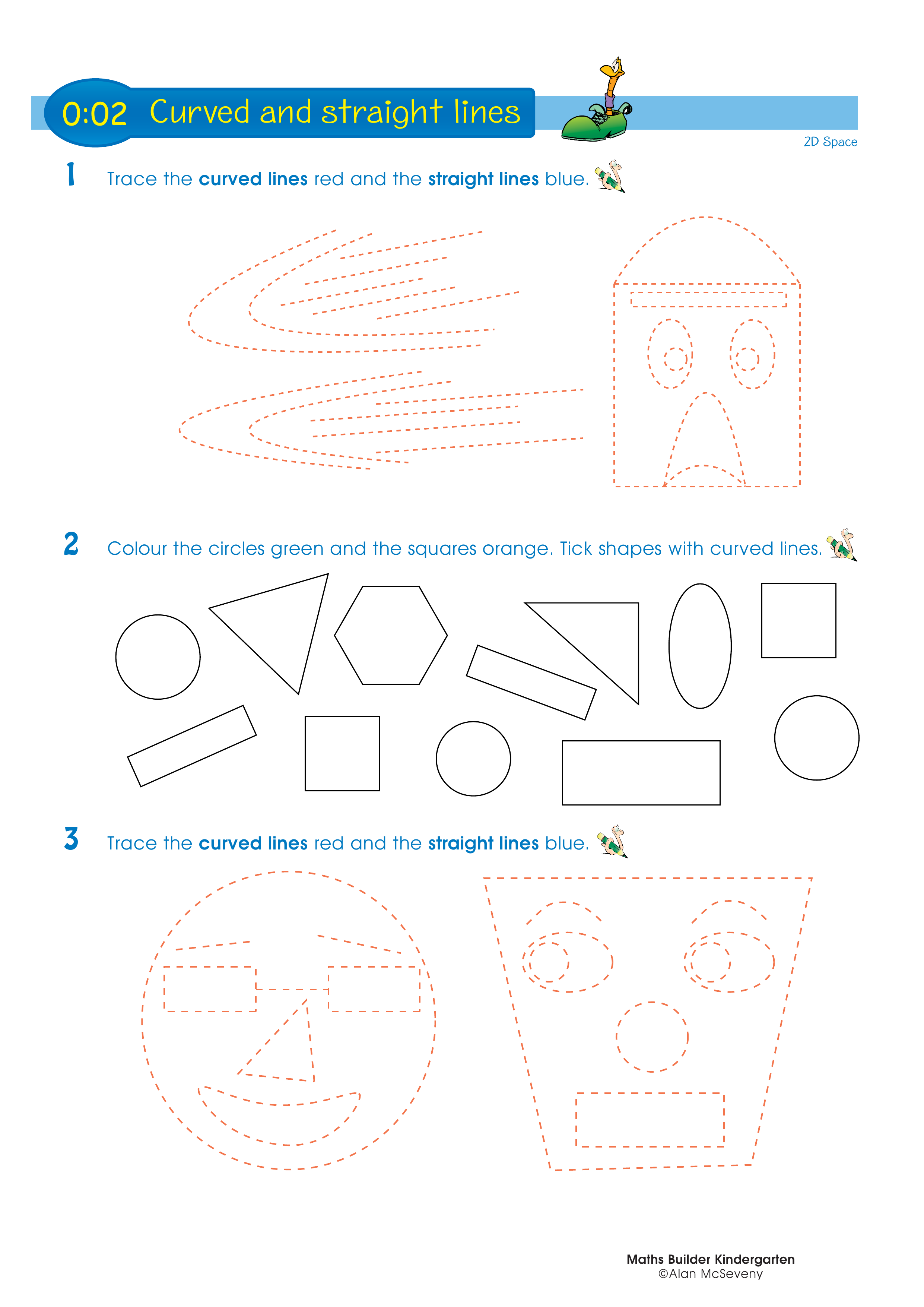 Curved and straight lines — worksheet preview