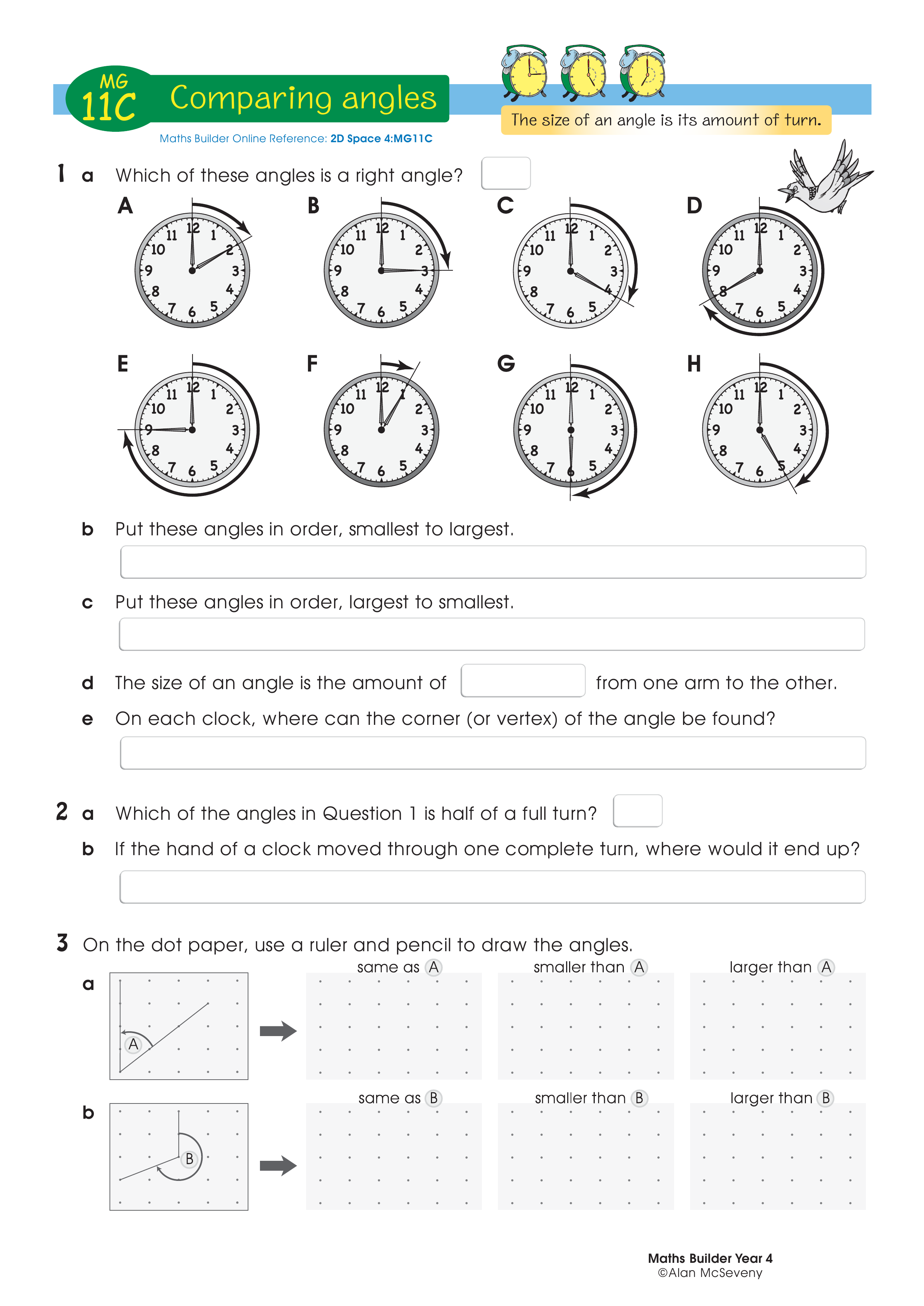Comparing angles — worksheet preview