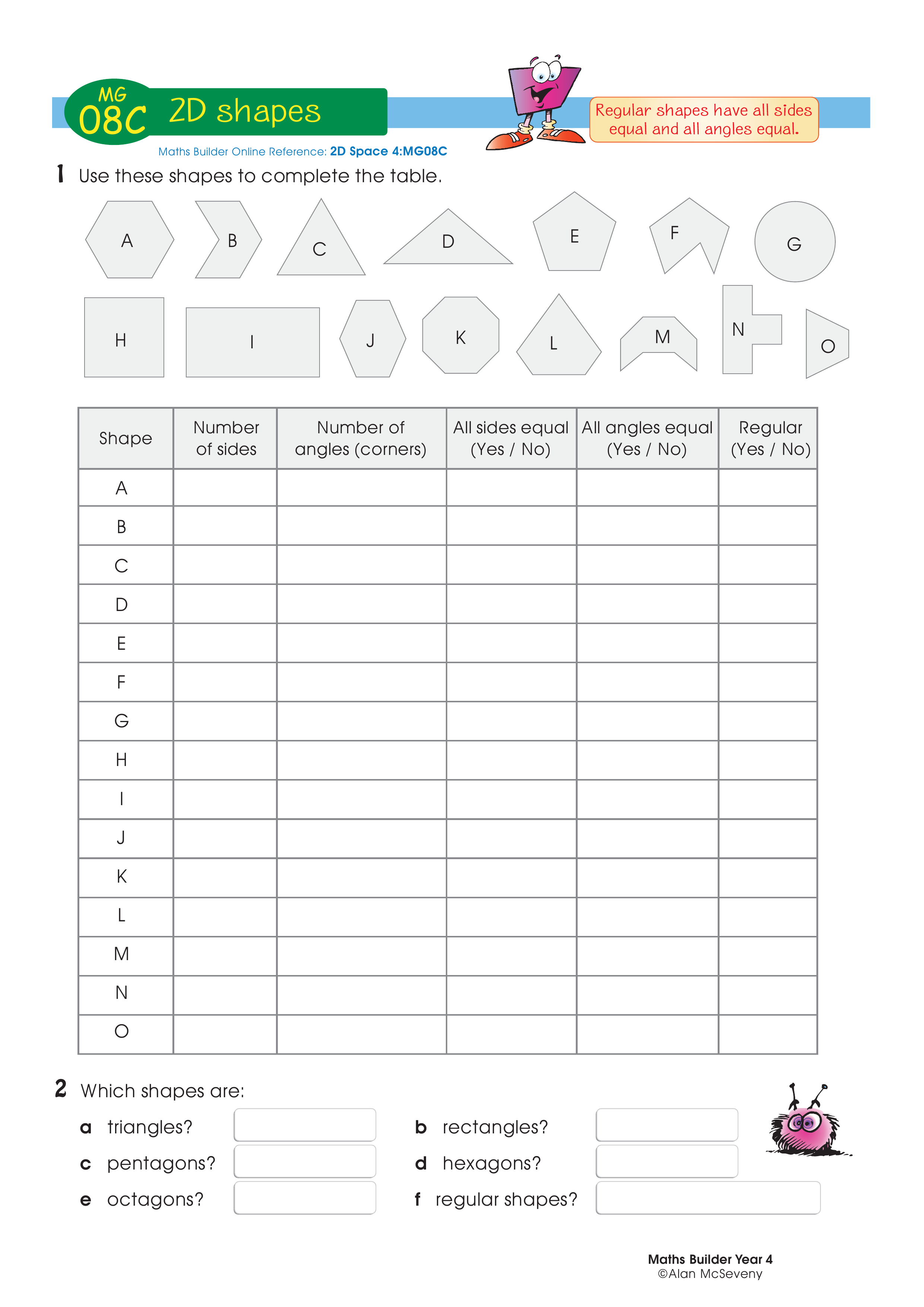 2D shapes — worksheet preview