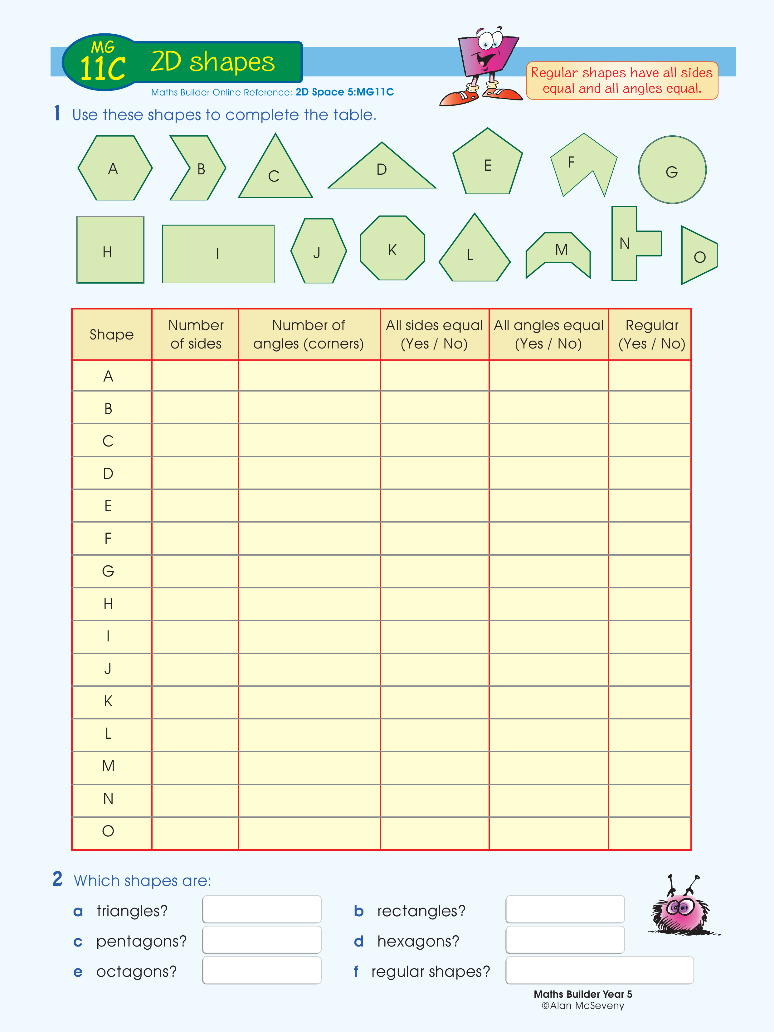 2D shapes — worksheet preview