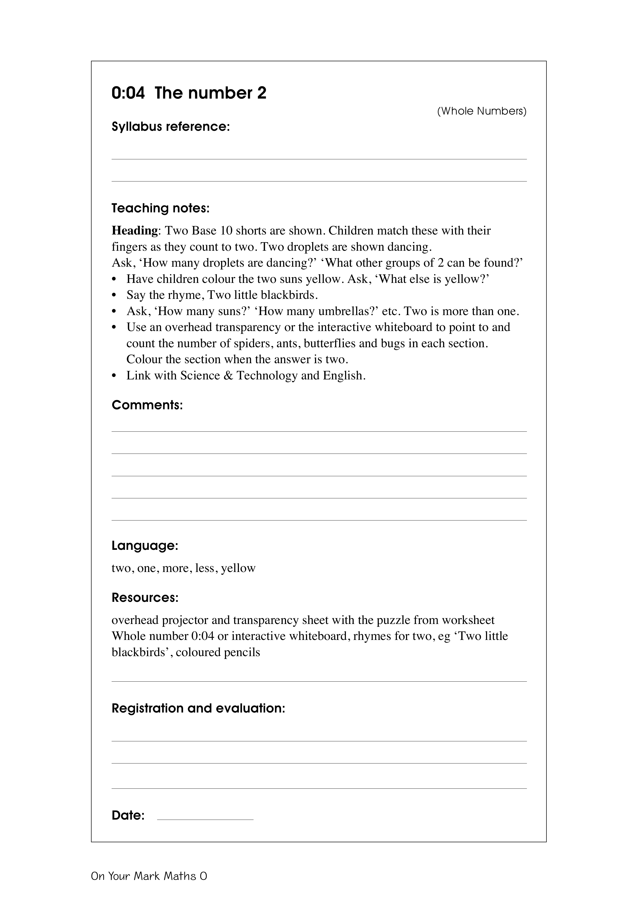 The number 2 — worksheet preview