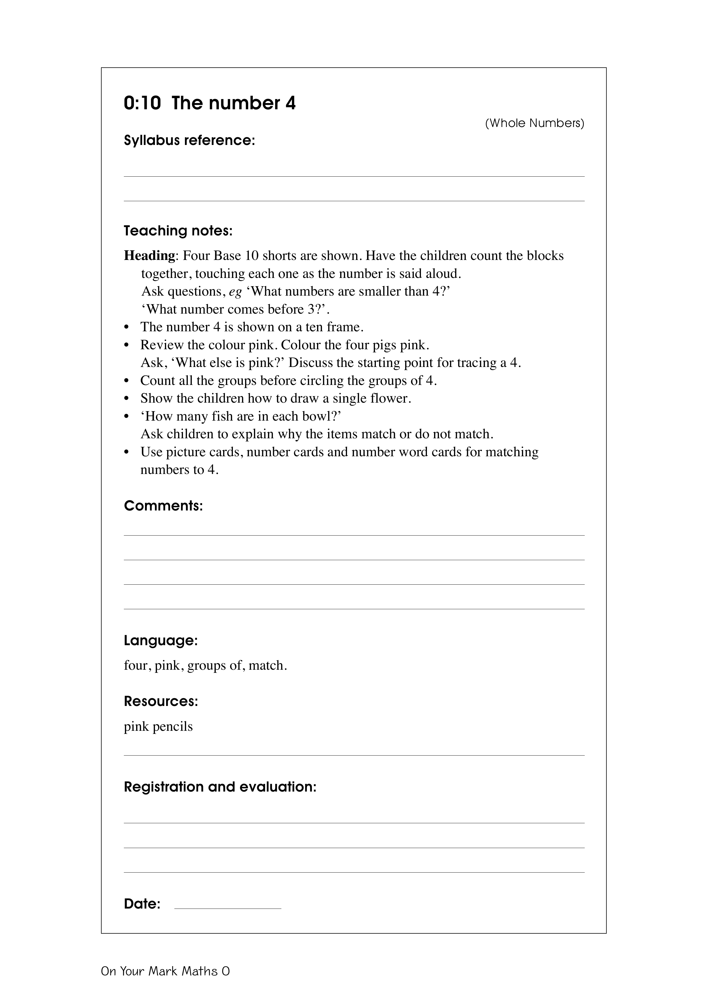 The number 4 — worksheet preview