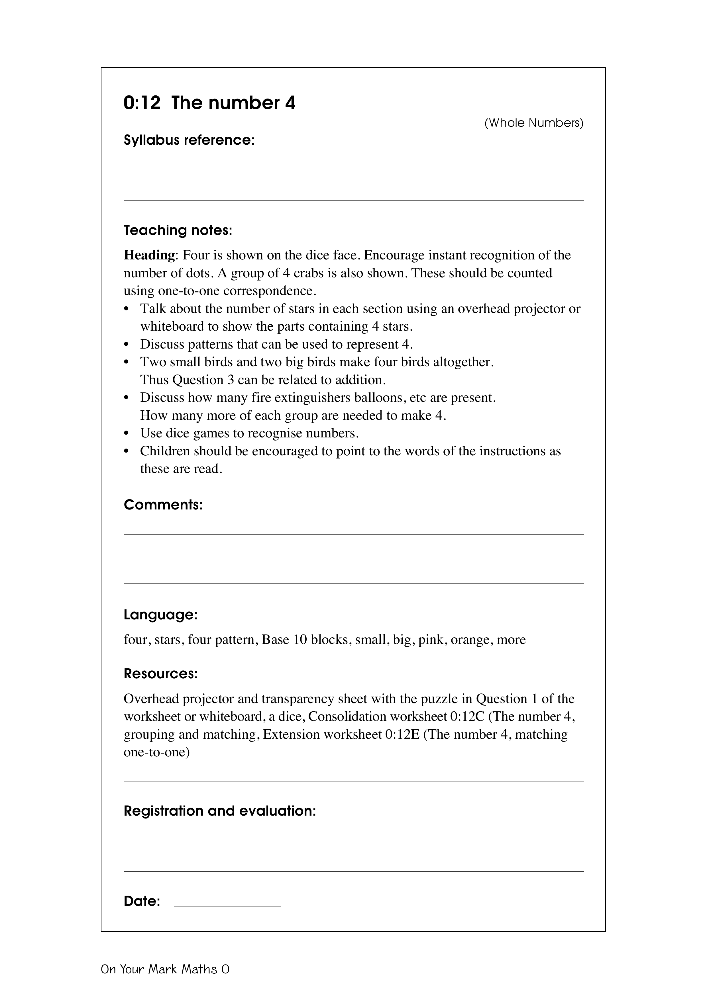 The number 4 — worksheet preview