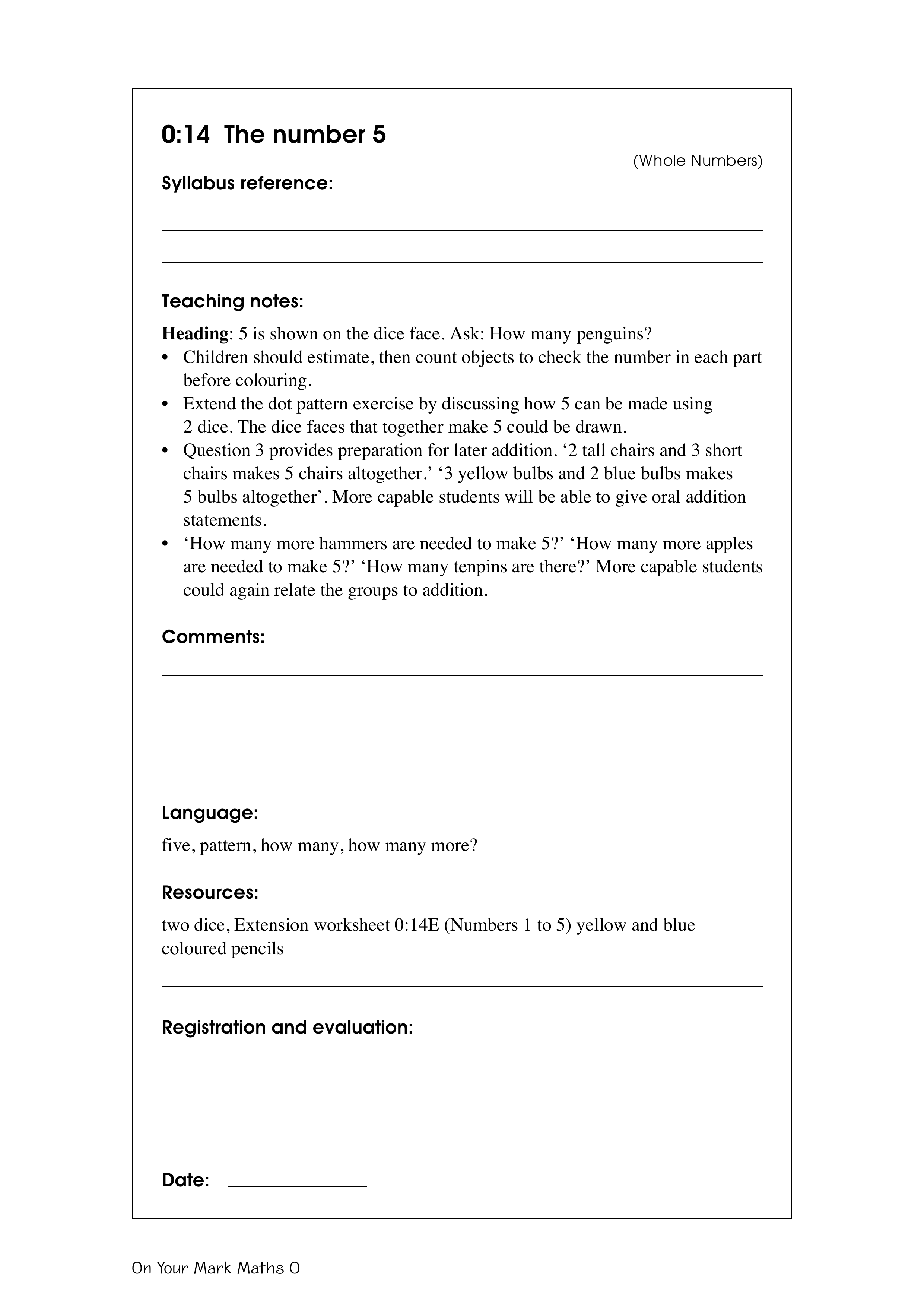 The number 5 — worksheet preview