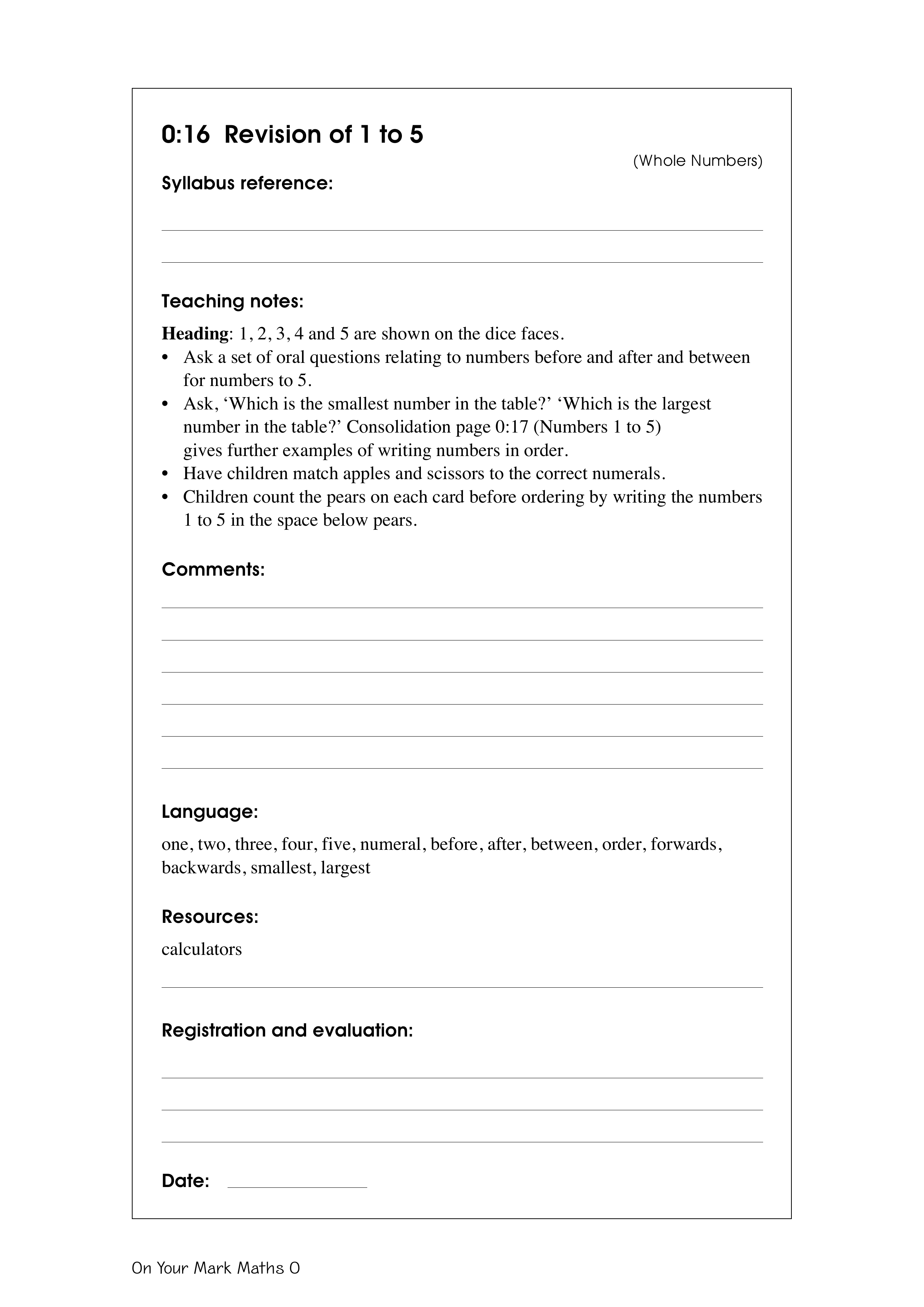 Revision of 1 to 5 — worksheet preview