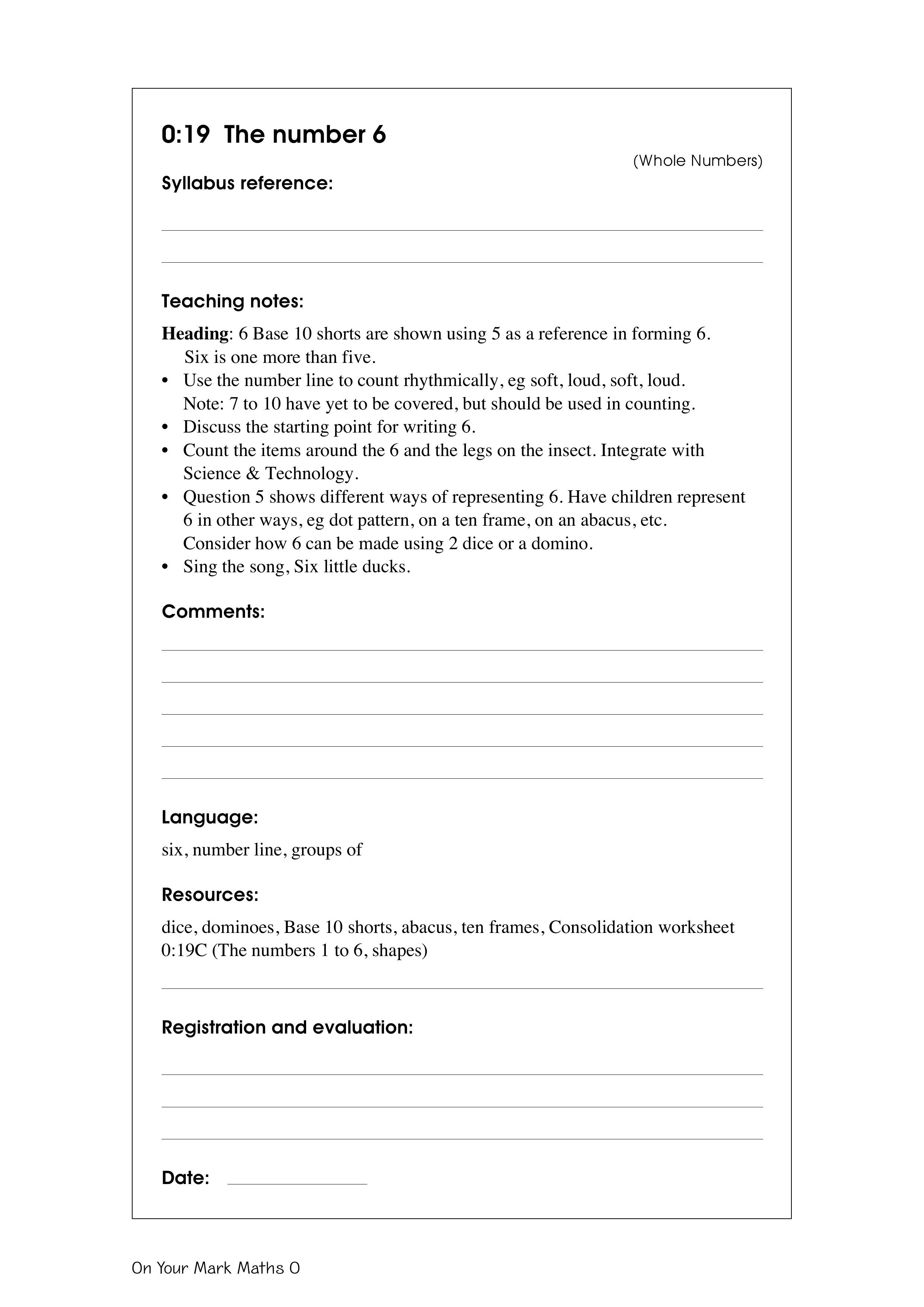 The number 6 — worksheet preview