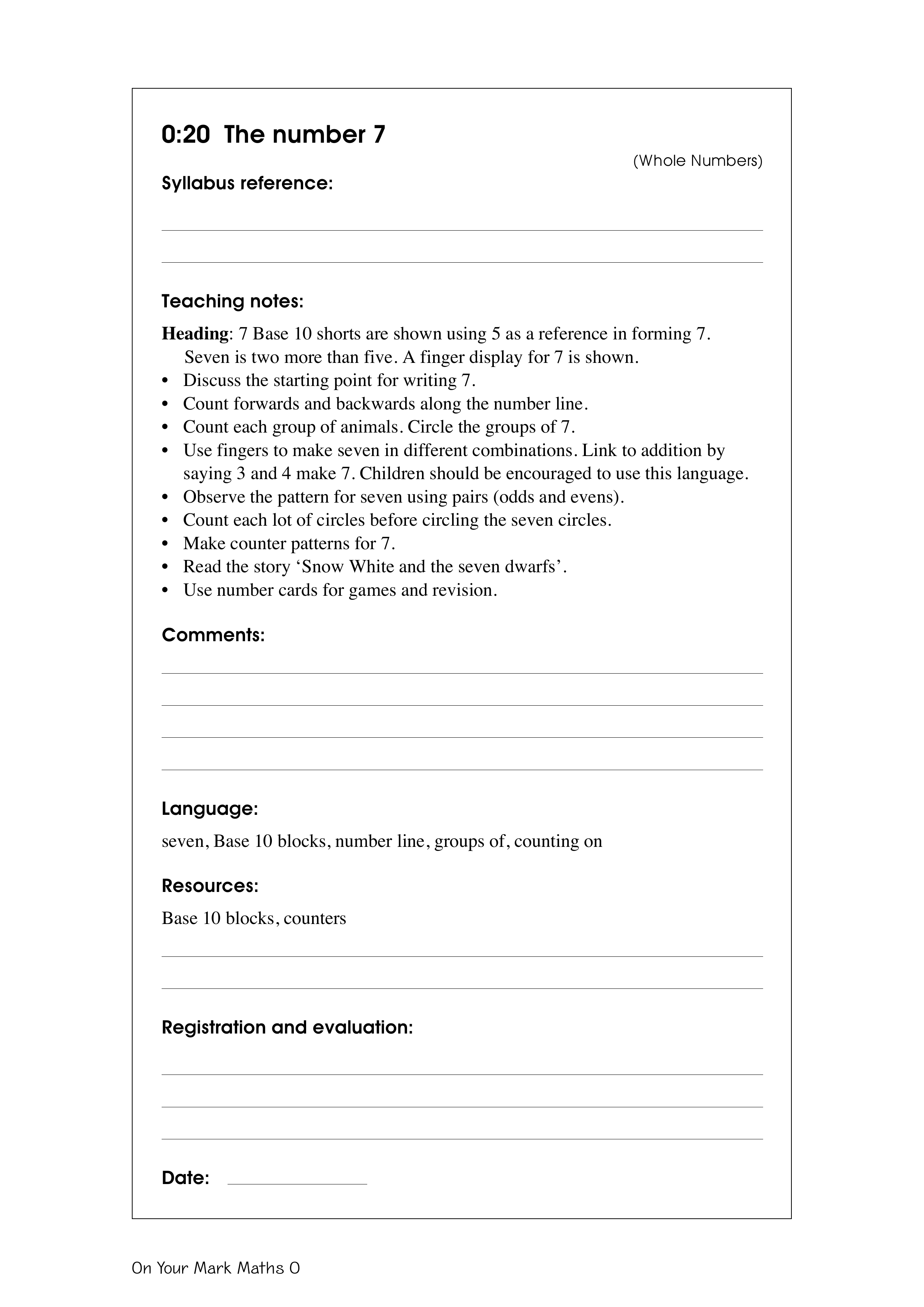 The number 7 — worksheet preview