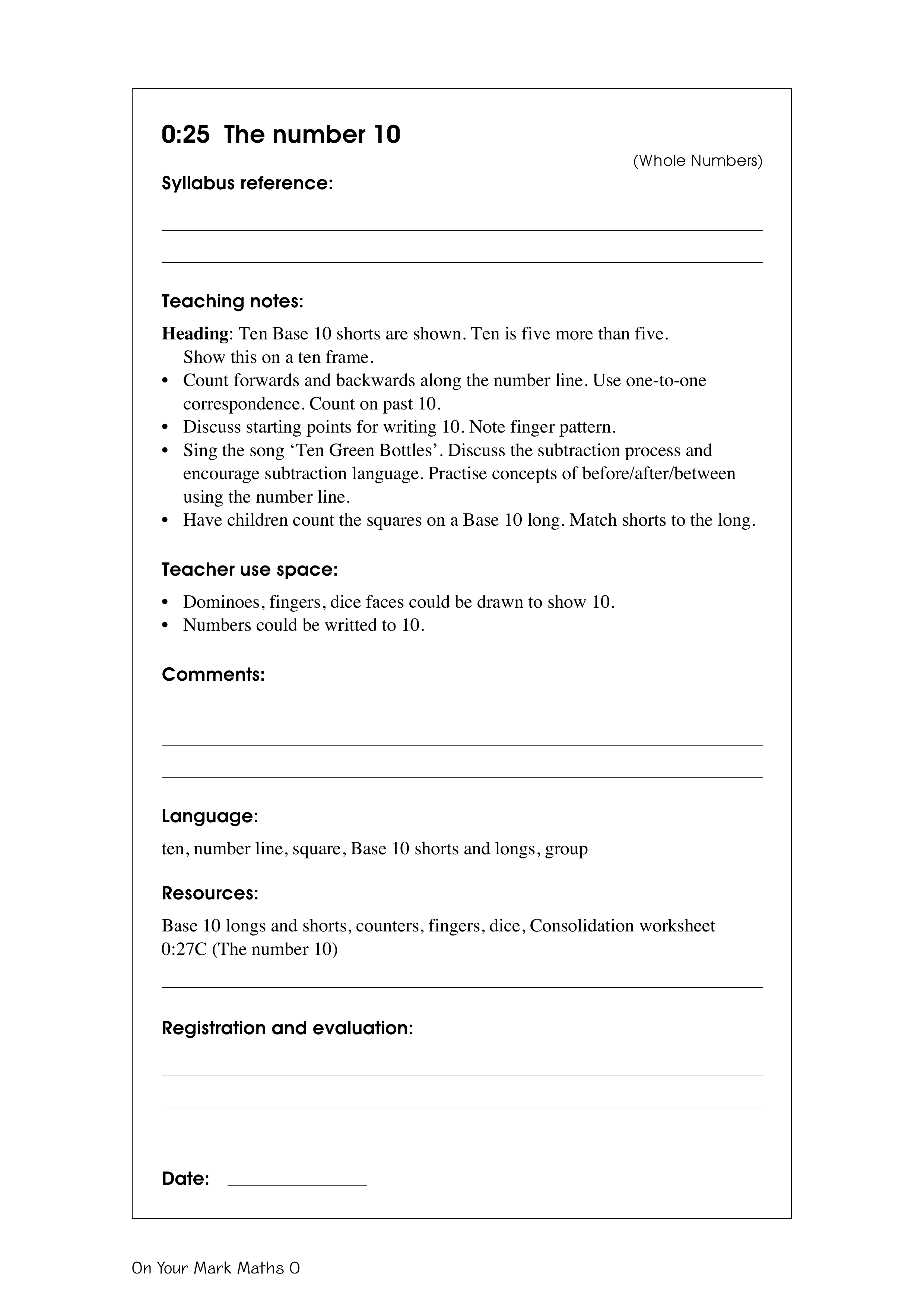The number 10 — worksheet preview