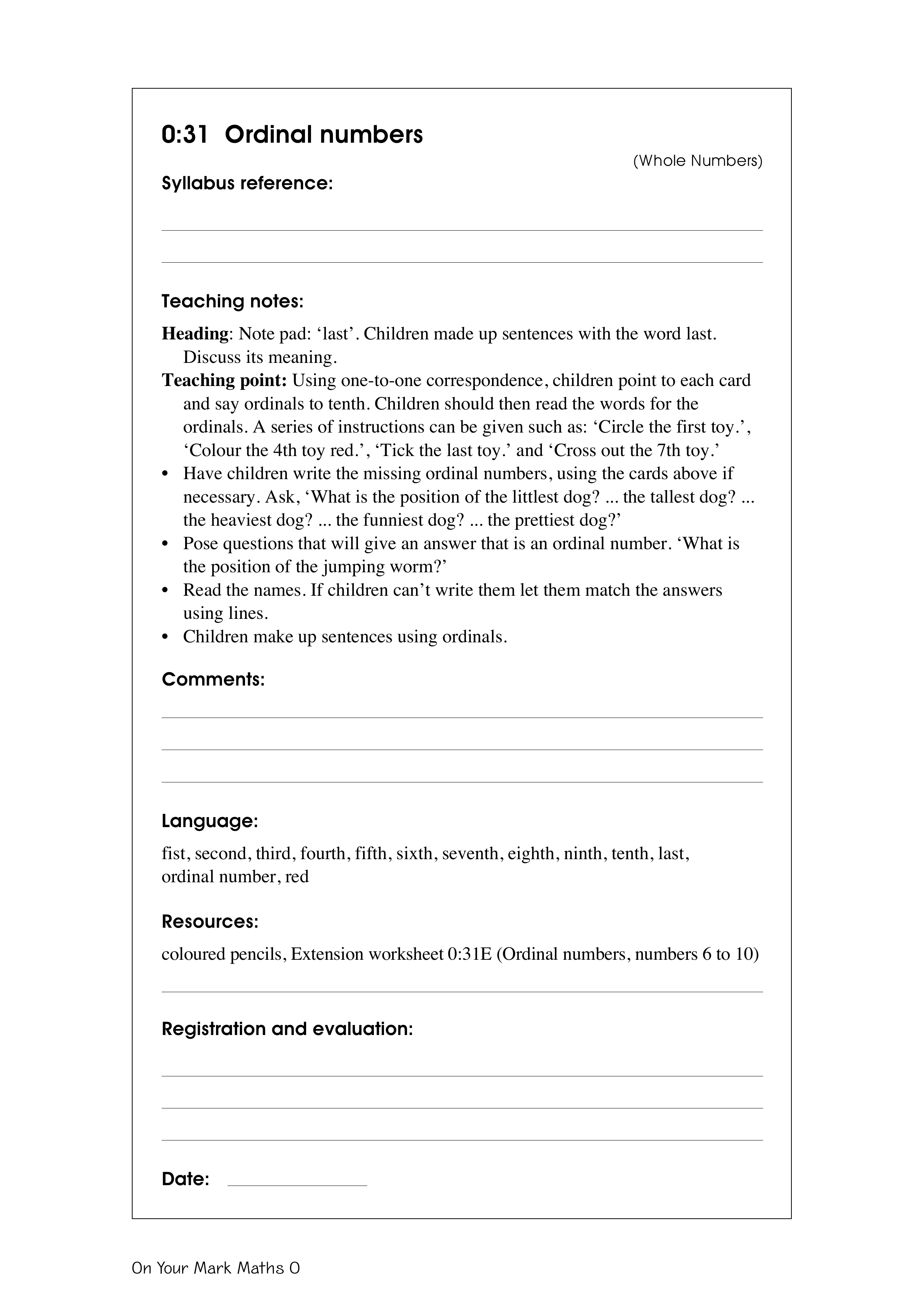Ordinal numbers — worksheet preview