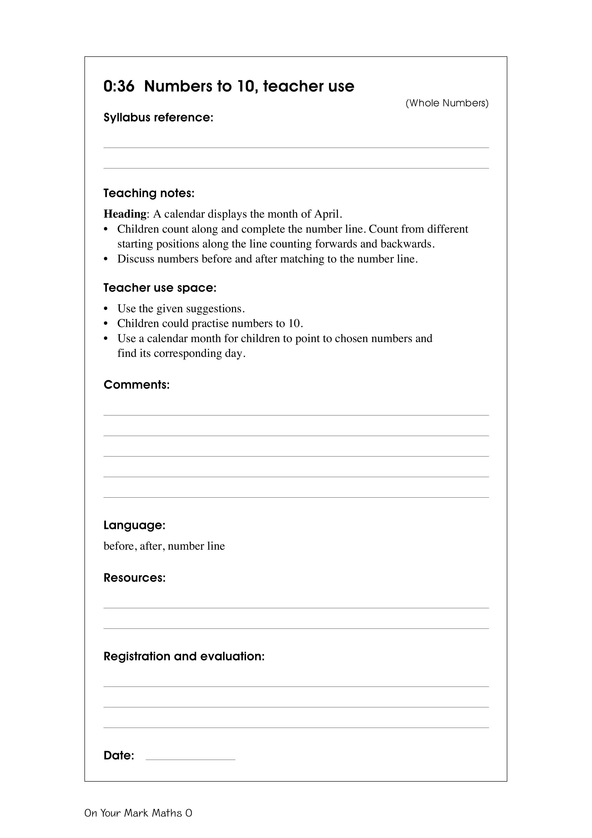 Numbers to 10, teacher use — worksheet preview
