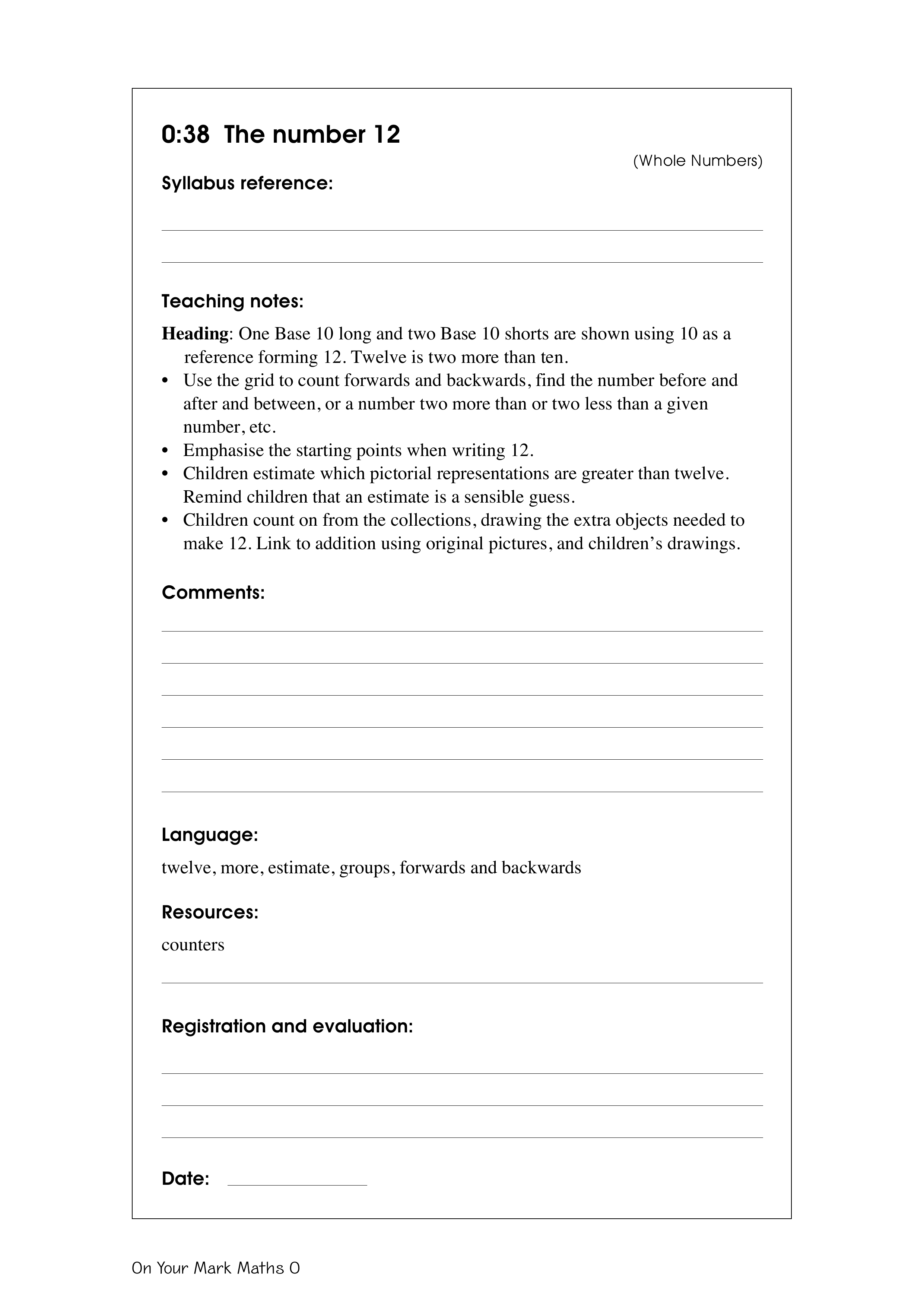 The number 12 — worksheet preview