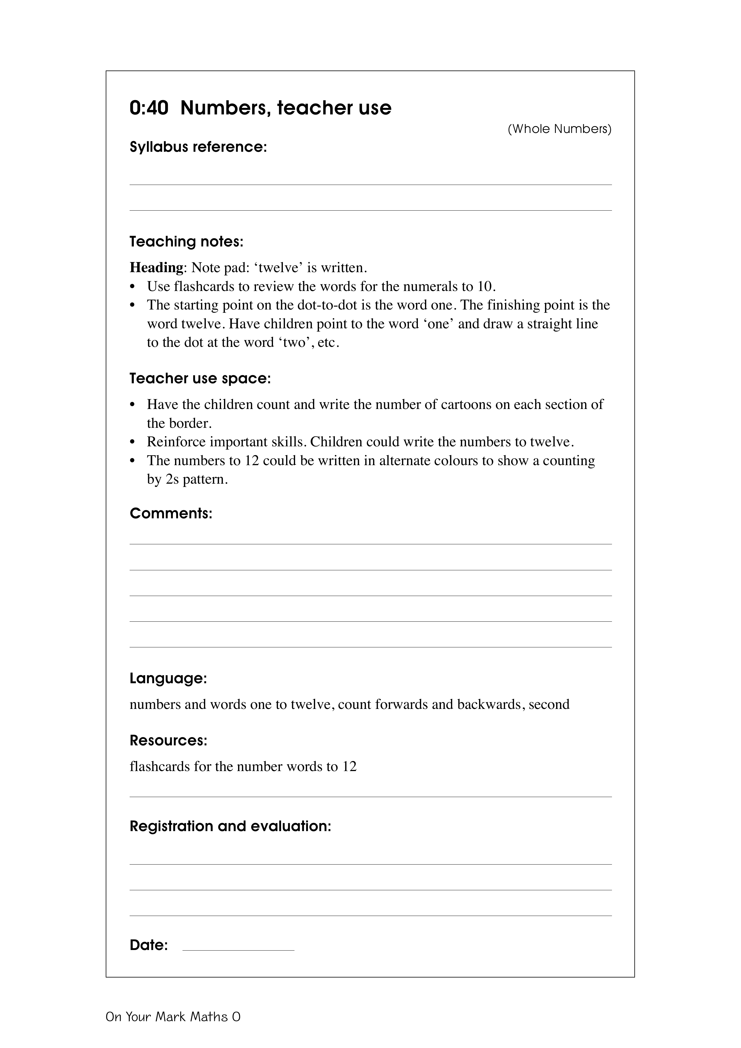 Numbers, teacher use — worksheet preview