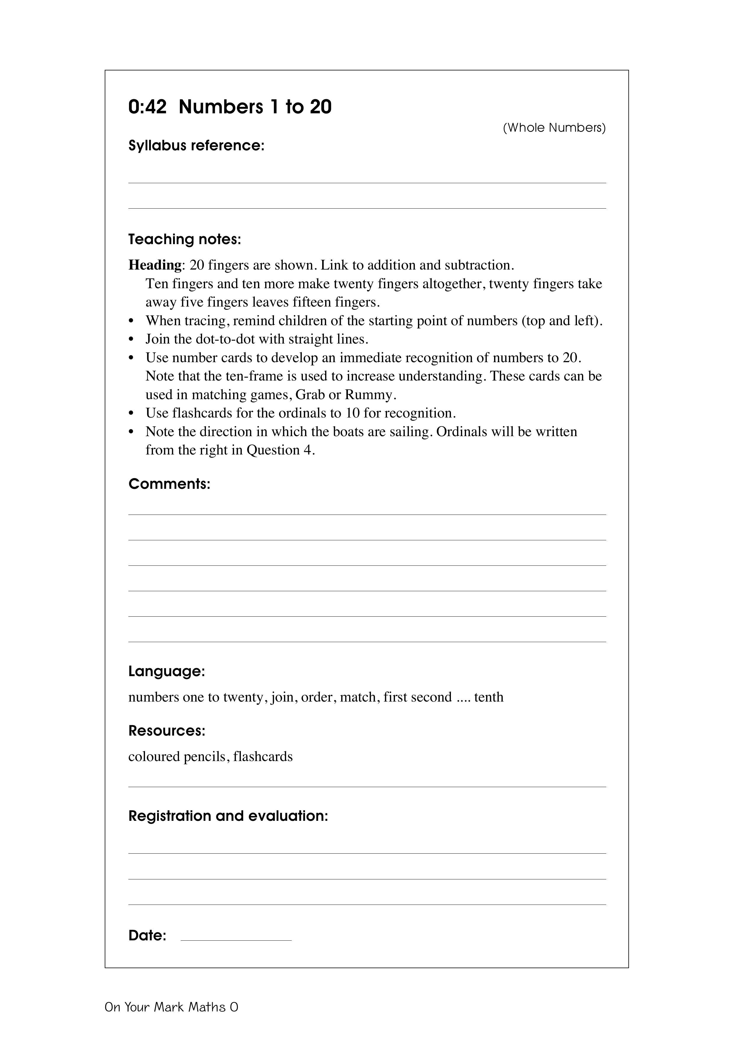 Numbers 1 to 20 — worksheet preview